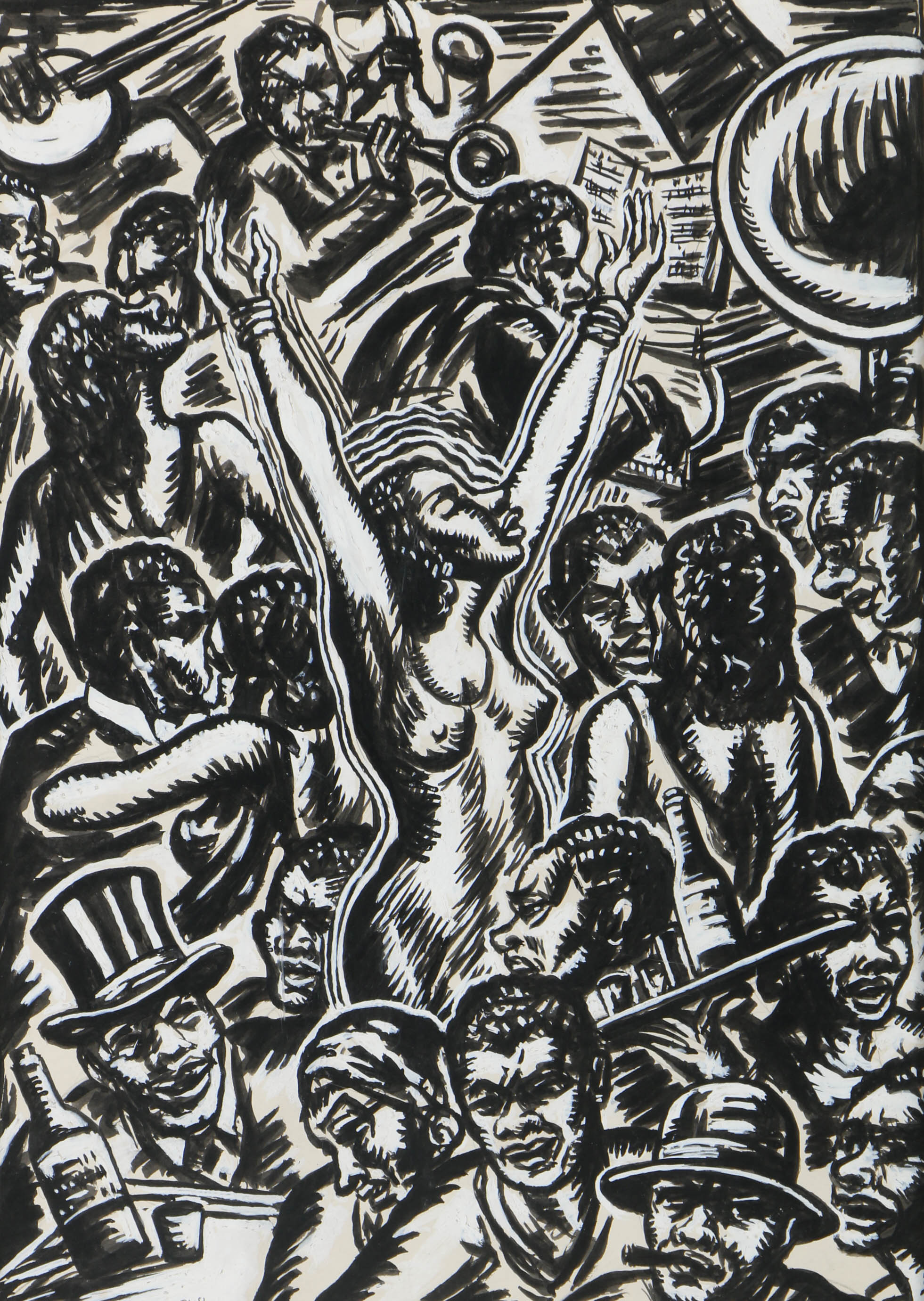 Paul Meltsner Gouache Painting on Paper of a Lounge Scene