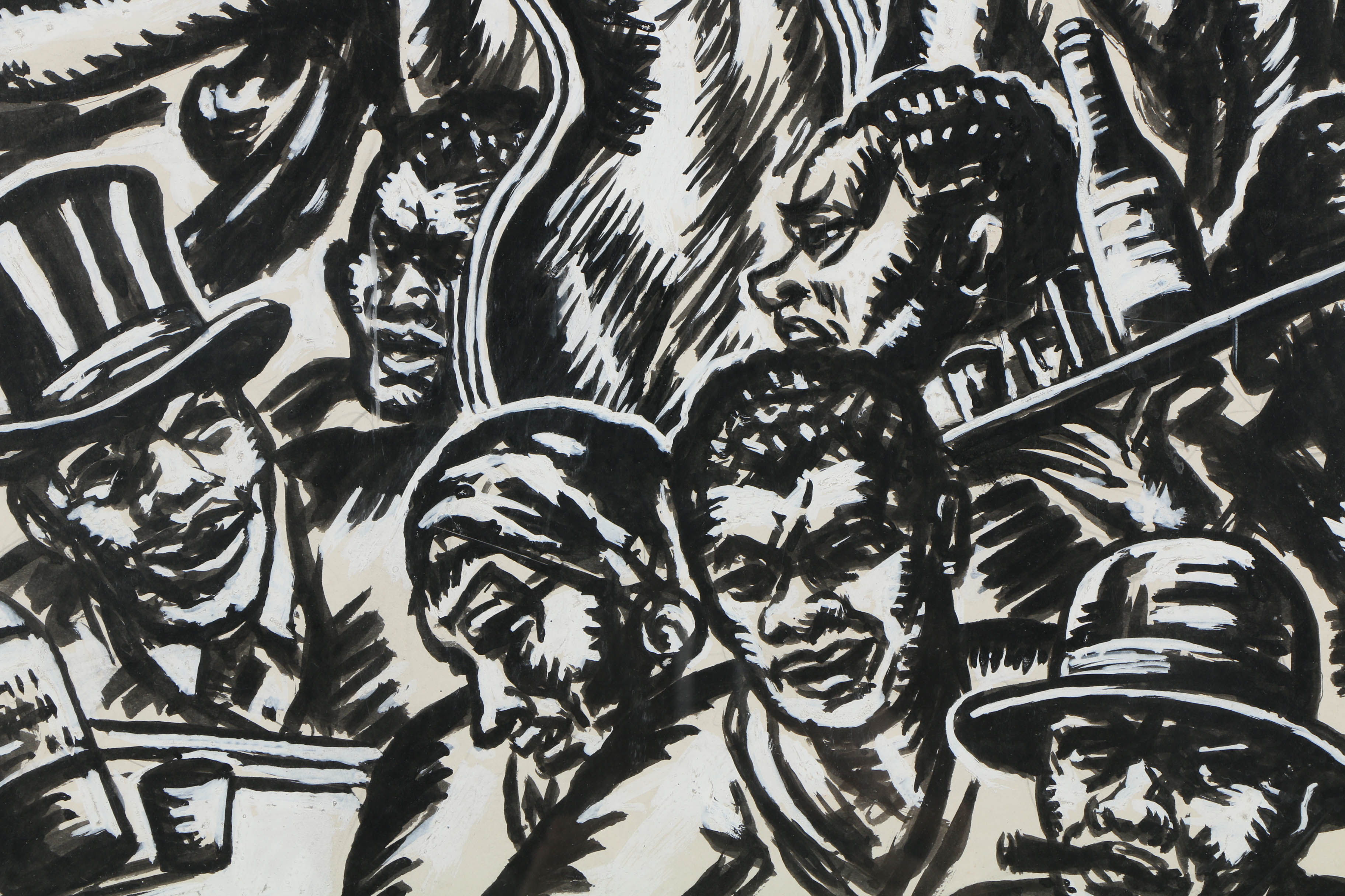 Paul Meltsner Gouache Painting on Paper of a Lounge Scene