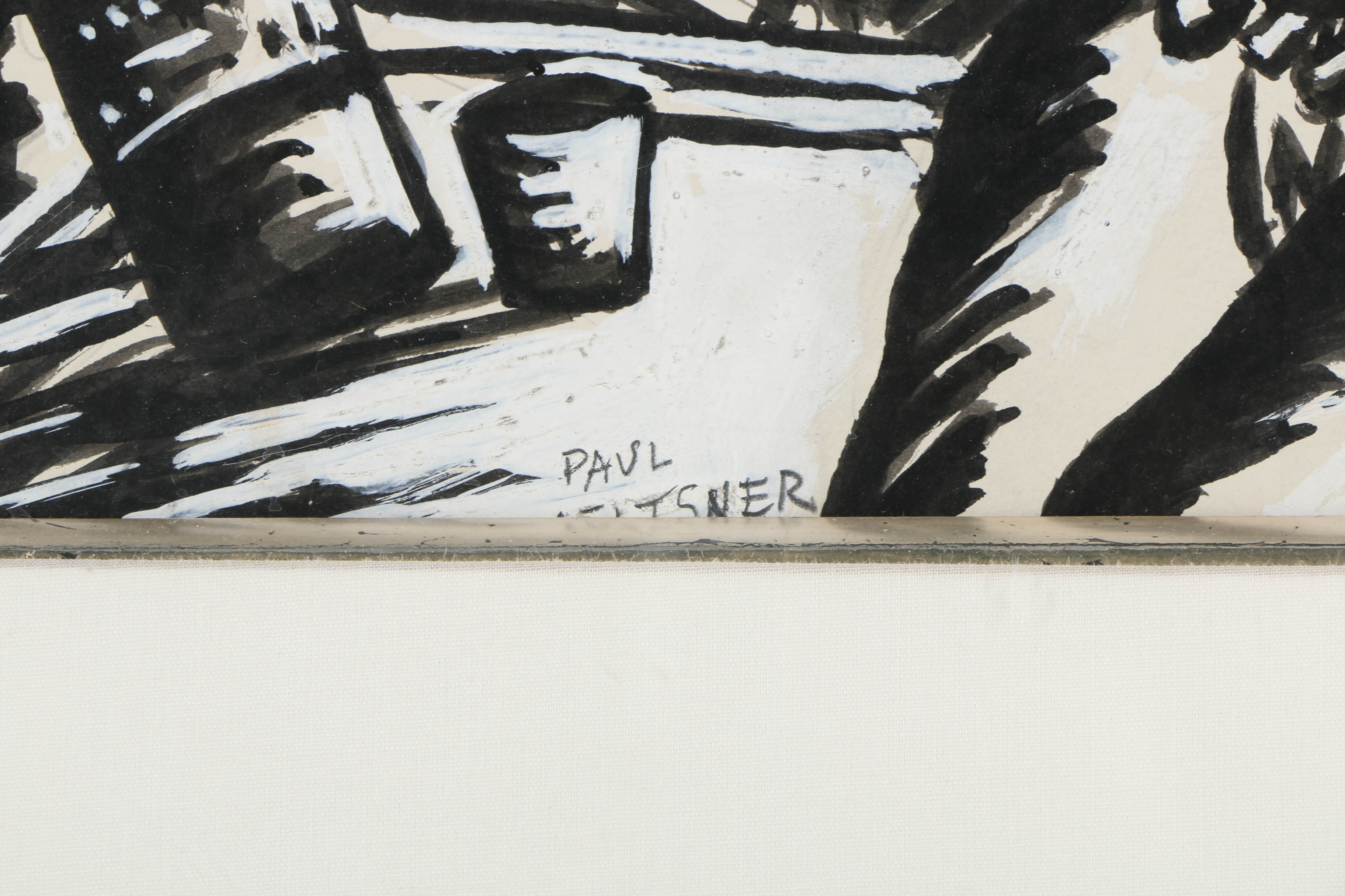 Paul Meltsner Gouache Painting on Paper of a Lounge Scene