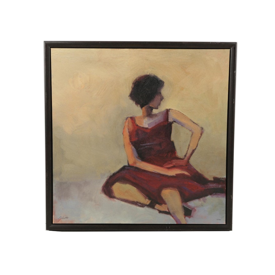 Kim Coulter Signed Limited Edition Giclée on Canvas "Girl in Red Dress"