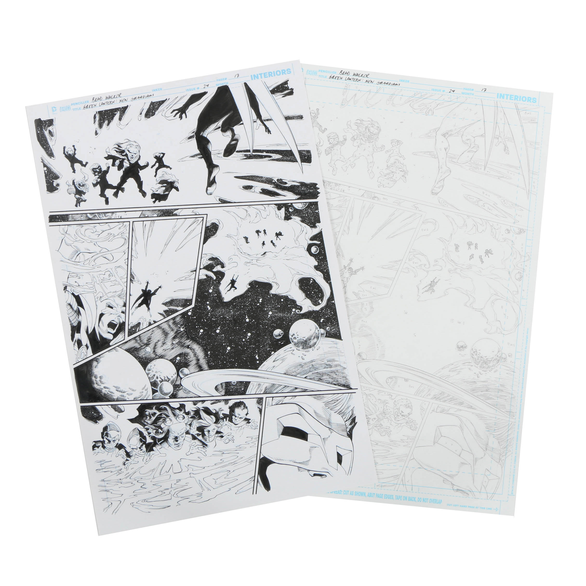 Pair of Brad Walker Ink and Graphite Drawings "Green Lantern: New Guardians"