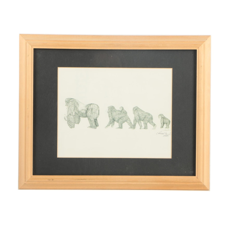 Giclee on Paper of Gorillas in a Line