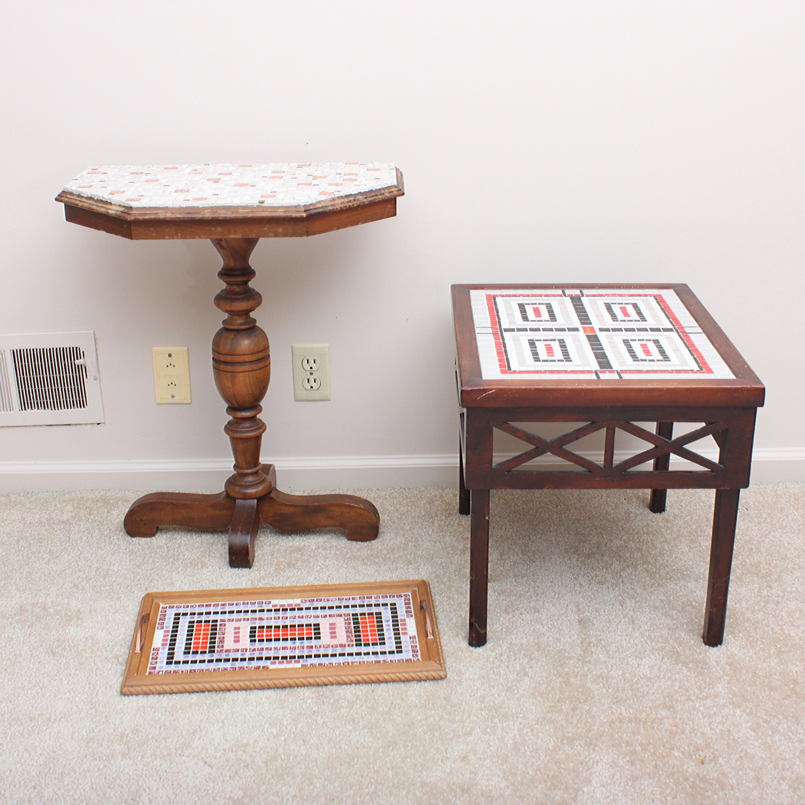 Tables and Tray With Tile Mosaic Tops