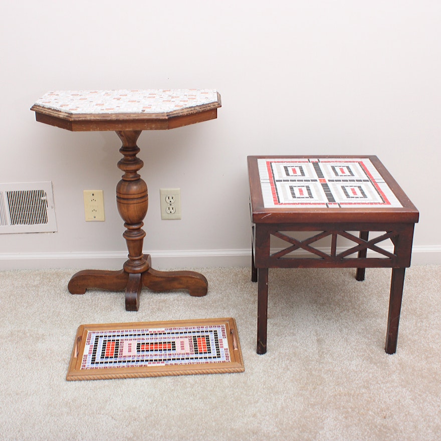 Tables and Tray With Tile Mosaic Tops