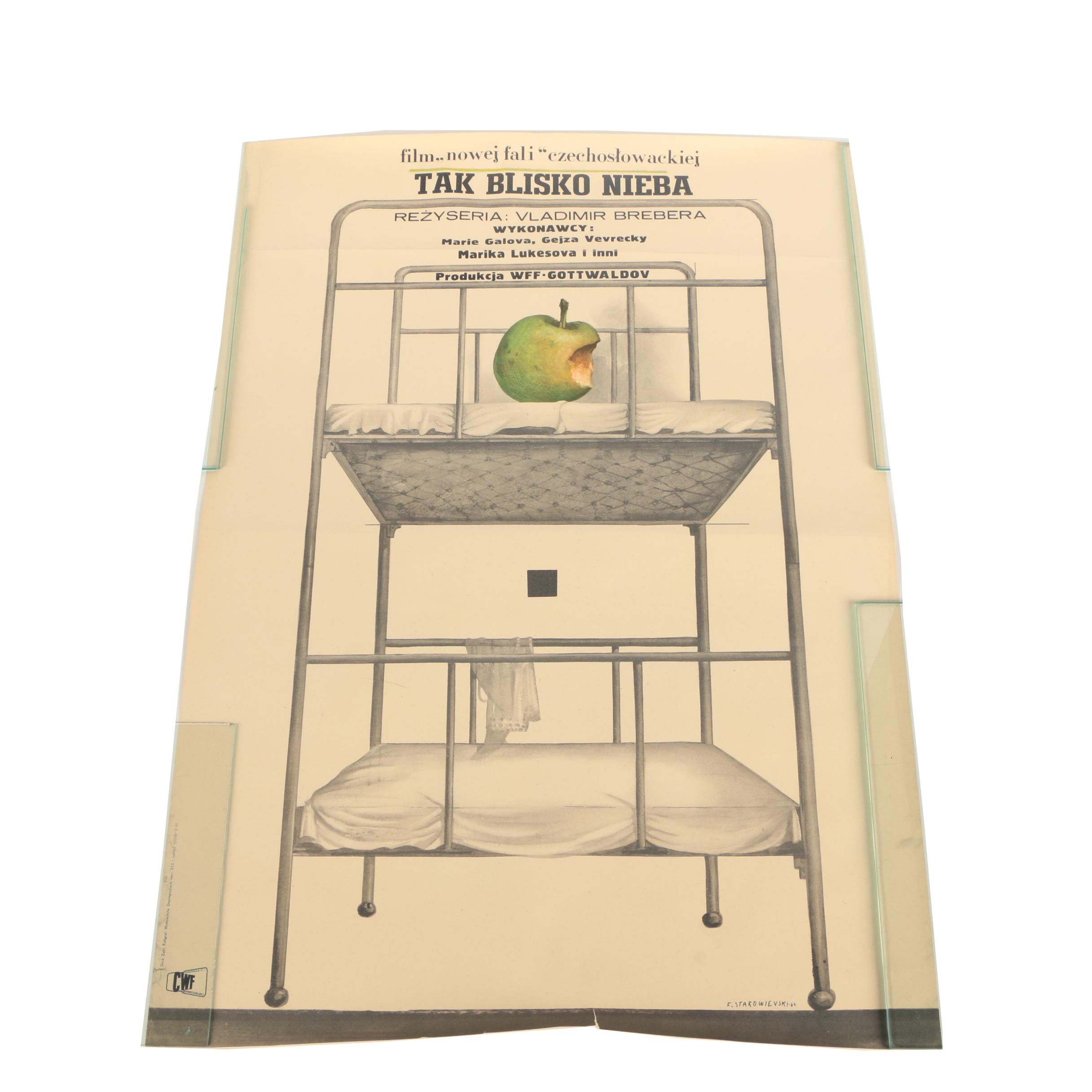 Vintage Offset Lithograph Polish Film Poster on Paper "Tak Blisko Nieba"