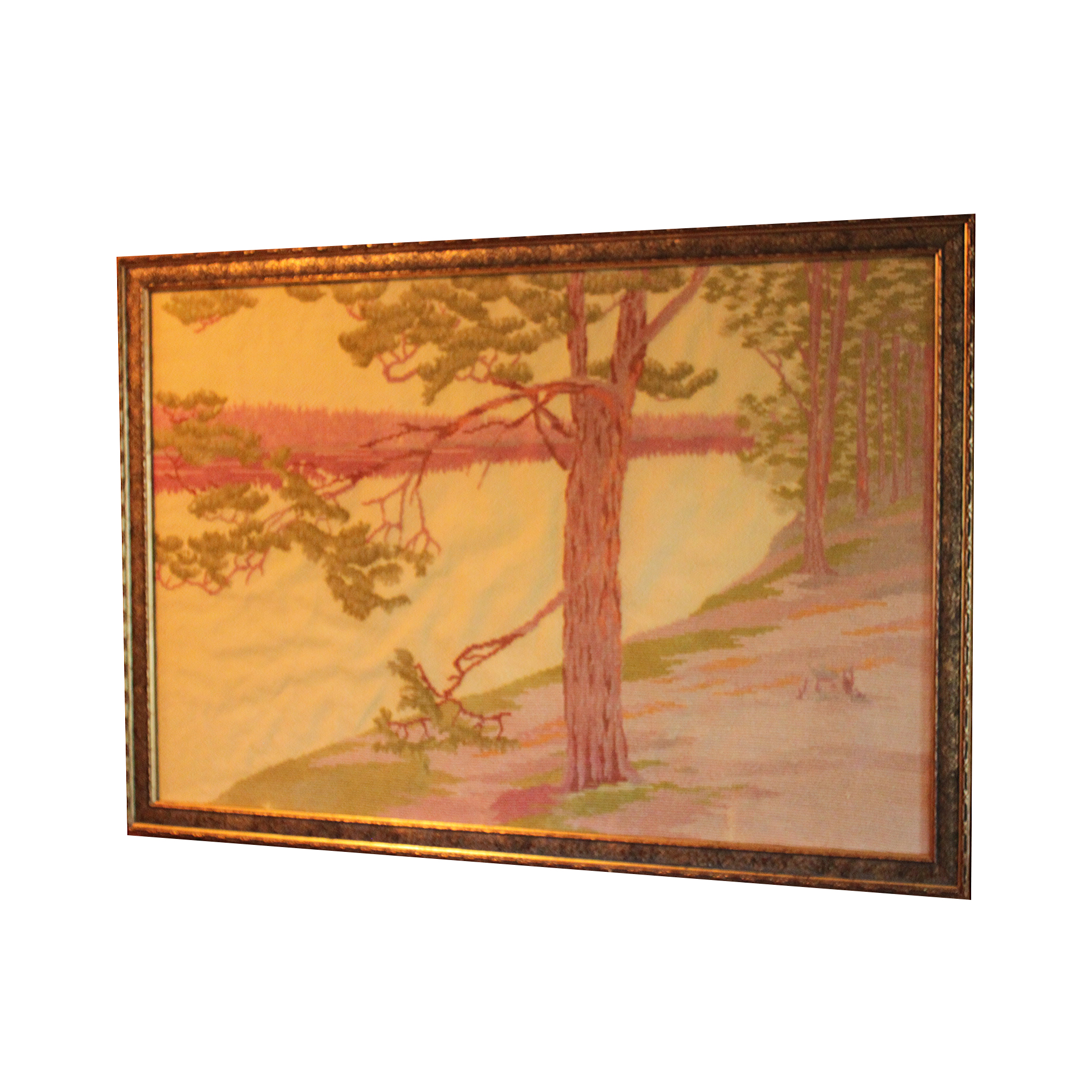 Framed Embroidered Textile of a Landscape