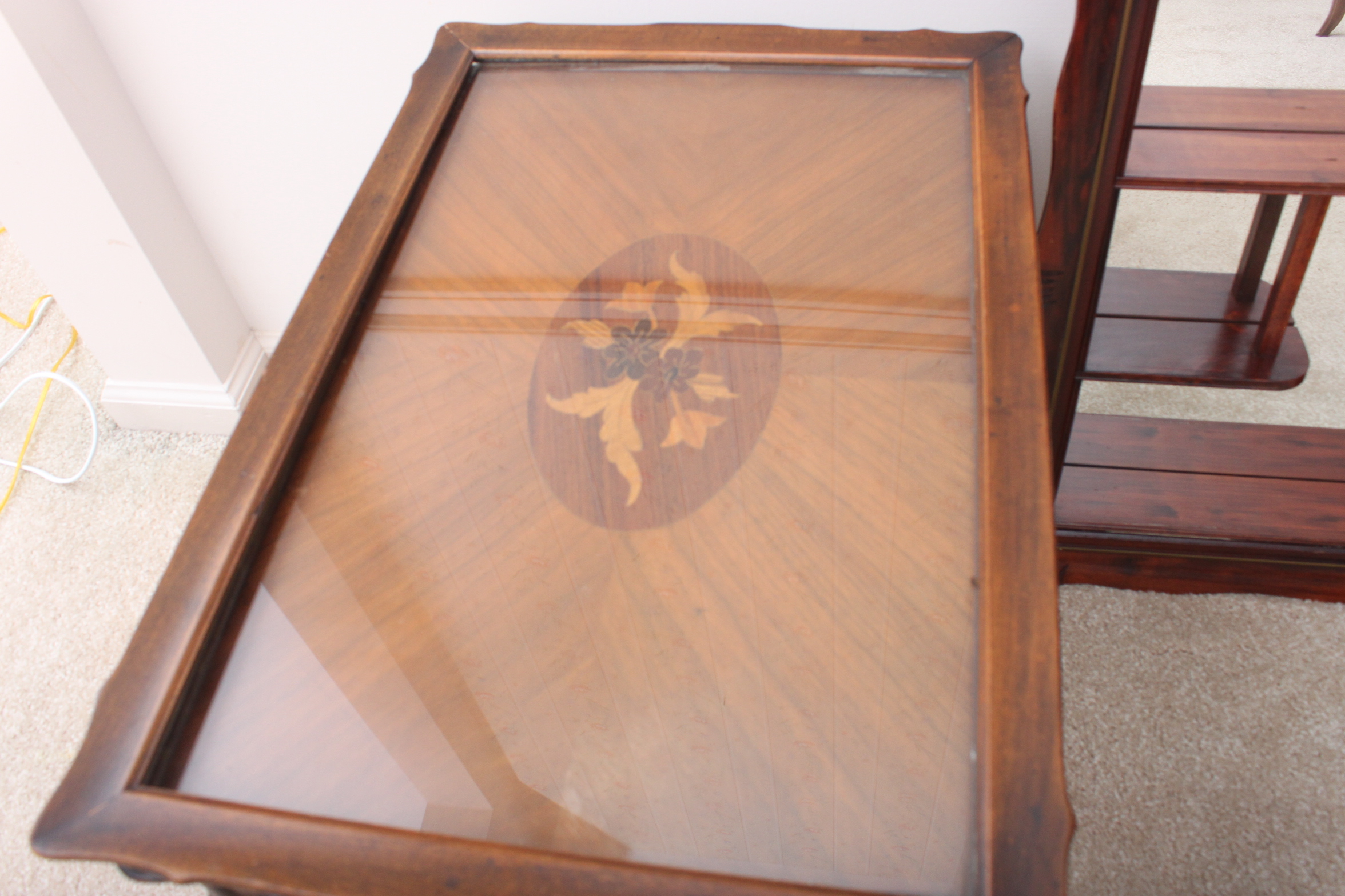 Vintage Marquetry Side Table and Wall Shelf With Mirror