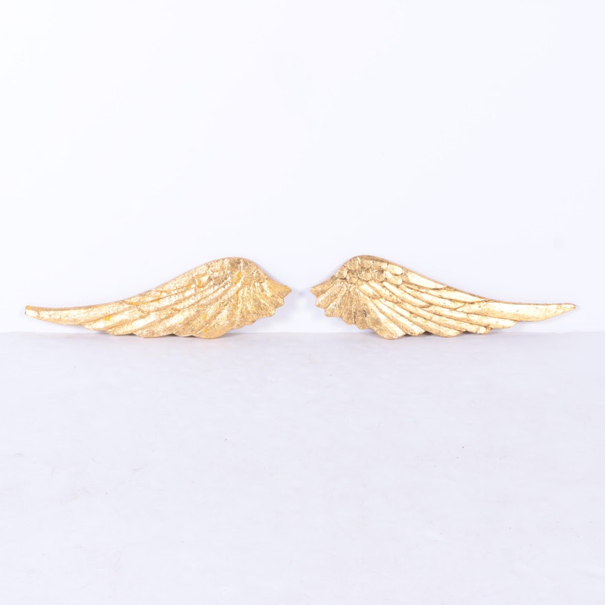 Carved Gold-Tone Decorative Wooden Wings