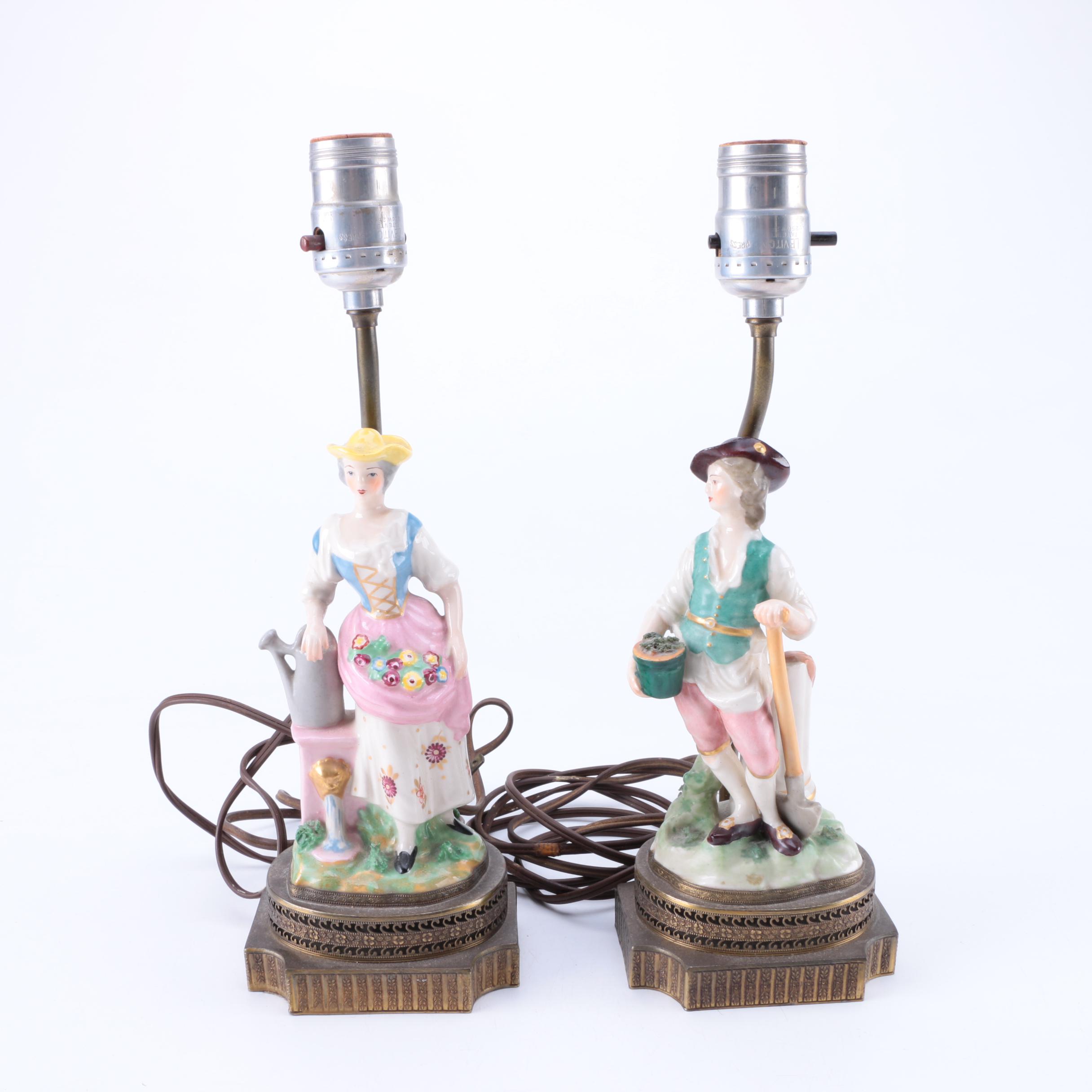 Pair of Vintage Figural Porcelain Table Lamps