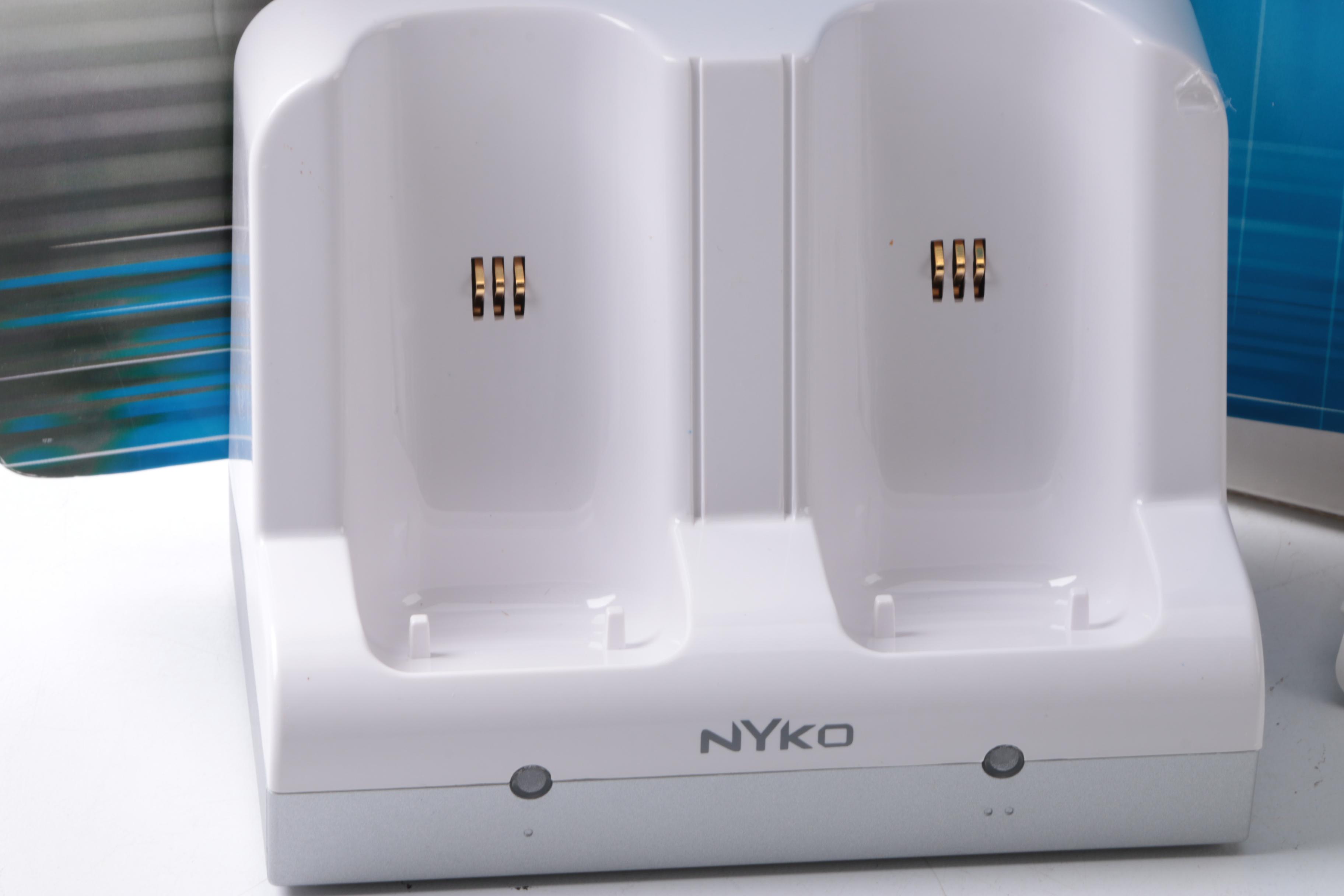 Wii Game Box, Charging Station, and Five Video Games