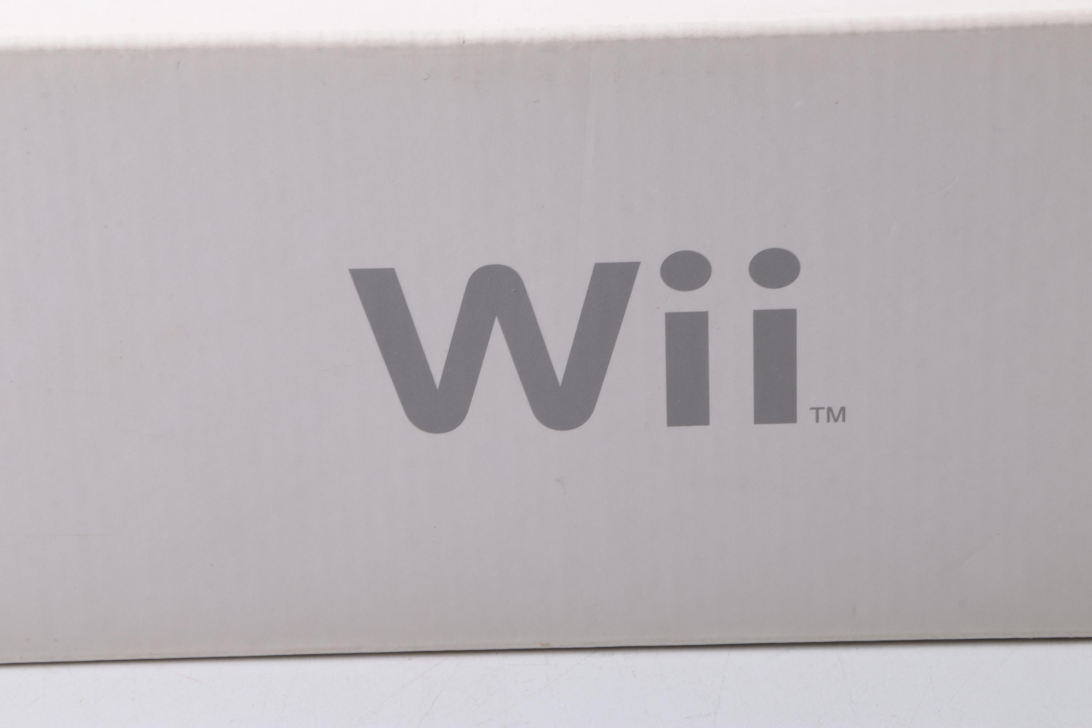 Wii Game Box, Charging Station, and Five Video Games