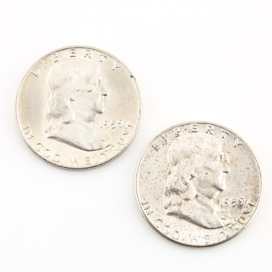 Group of Two Franklin Silver Half Dollars Including the Following: 1959 & 1959-D