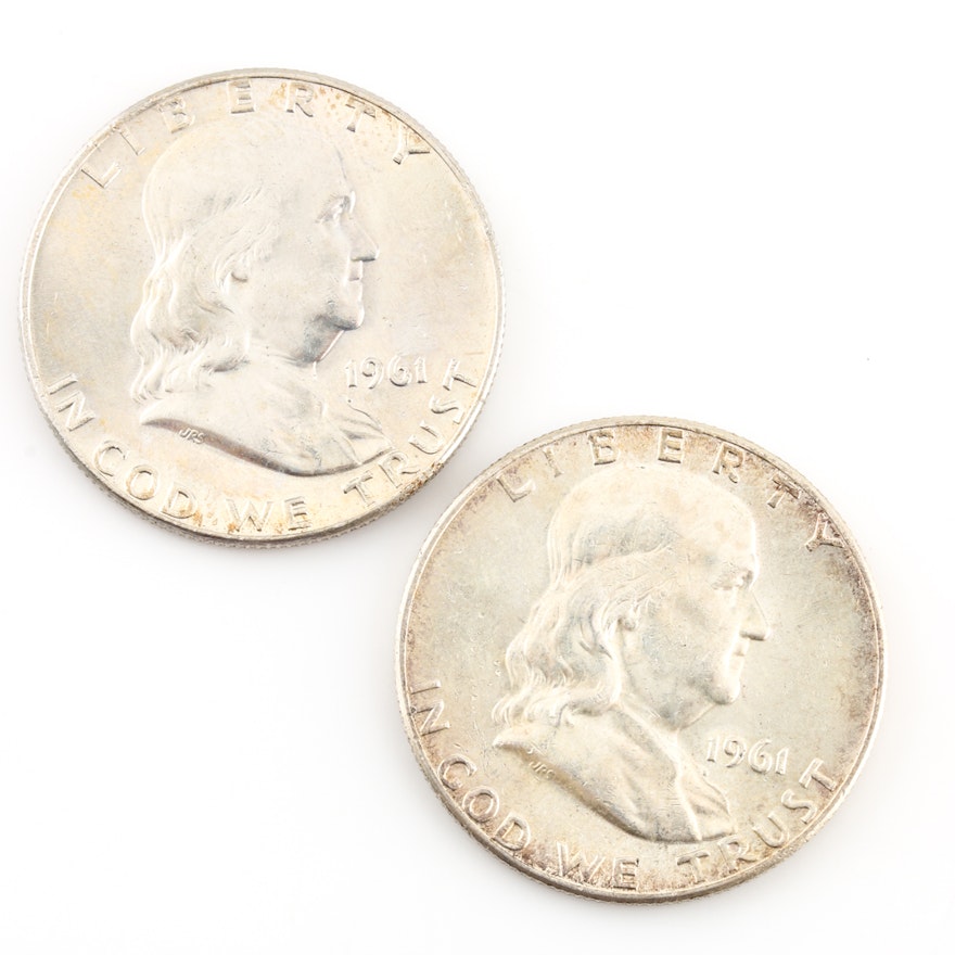 Group of Two Franklin Silver Half Dollars Including the Following: 1961 & 1956-D
