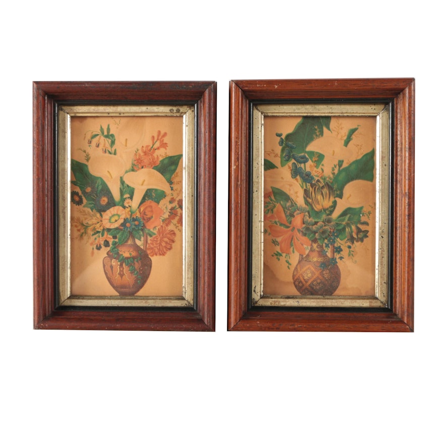 Pair of Lithographs on Paper of Floral Arrangements
