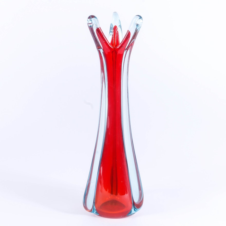 Red and Blue Art Glass Bud Vase