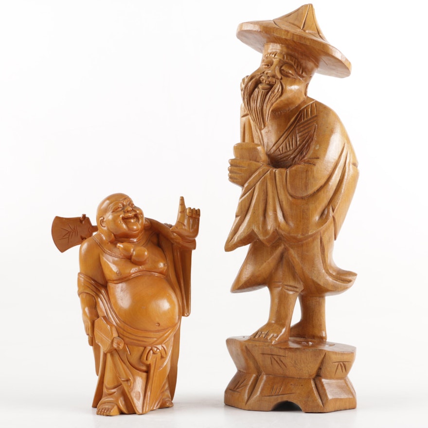 Pair of Wooden East Asian Figurines