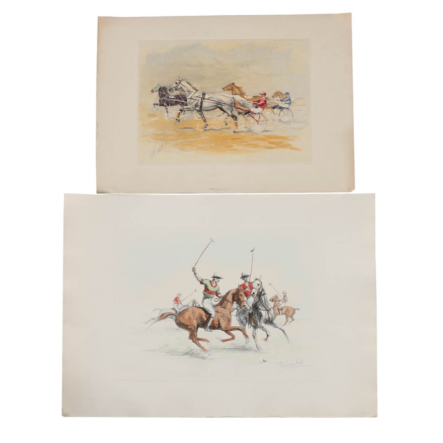 Pair of Lithographs on Paper of Equestrian Sporting Scenes