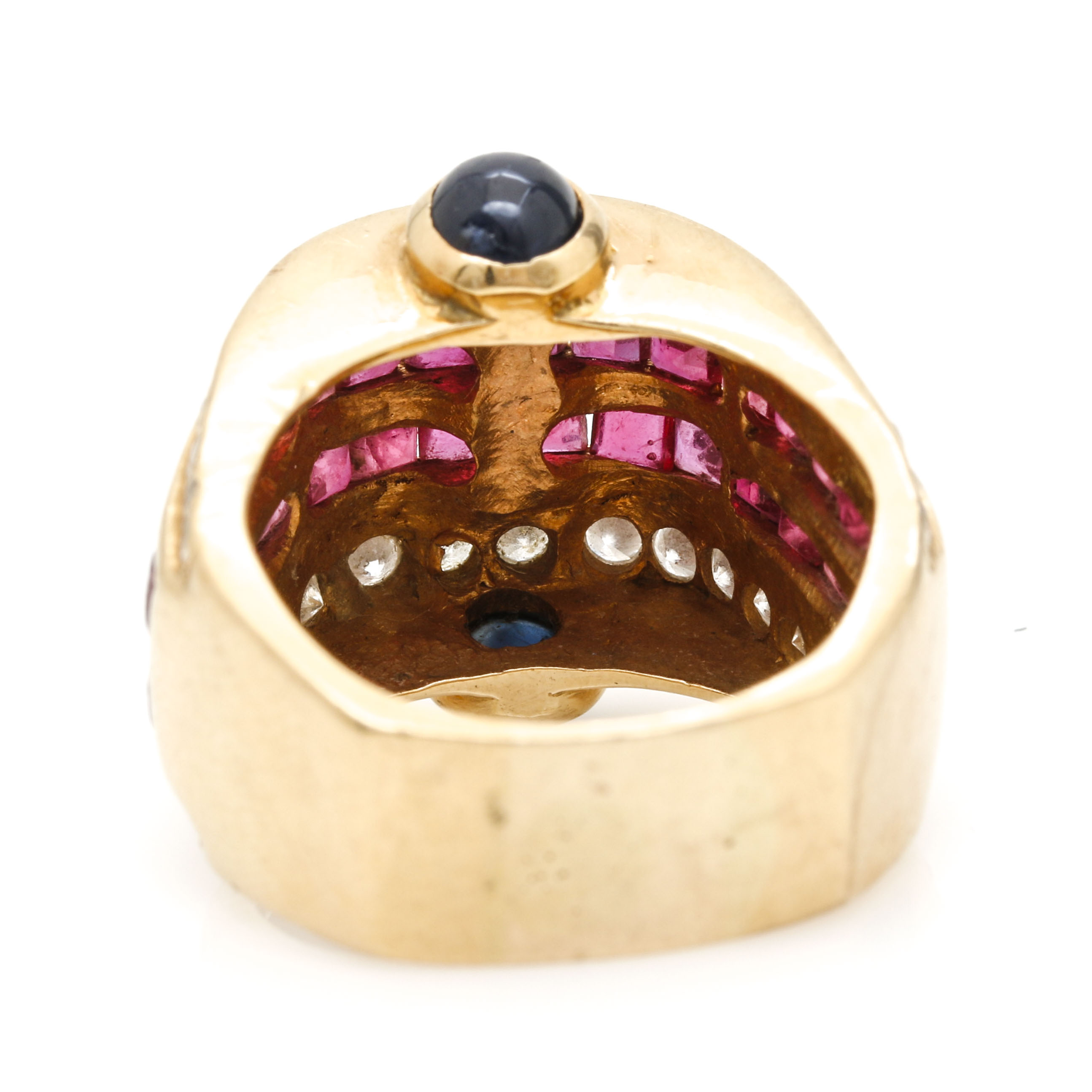 18K Yellow Gold Ruby, Sapphire, and 1.04 CTW Diamond Ring