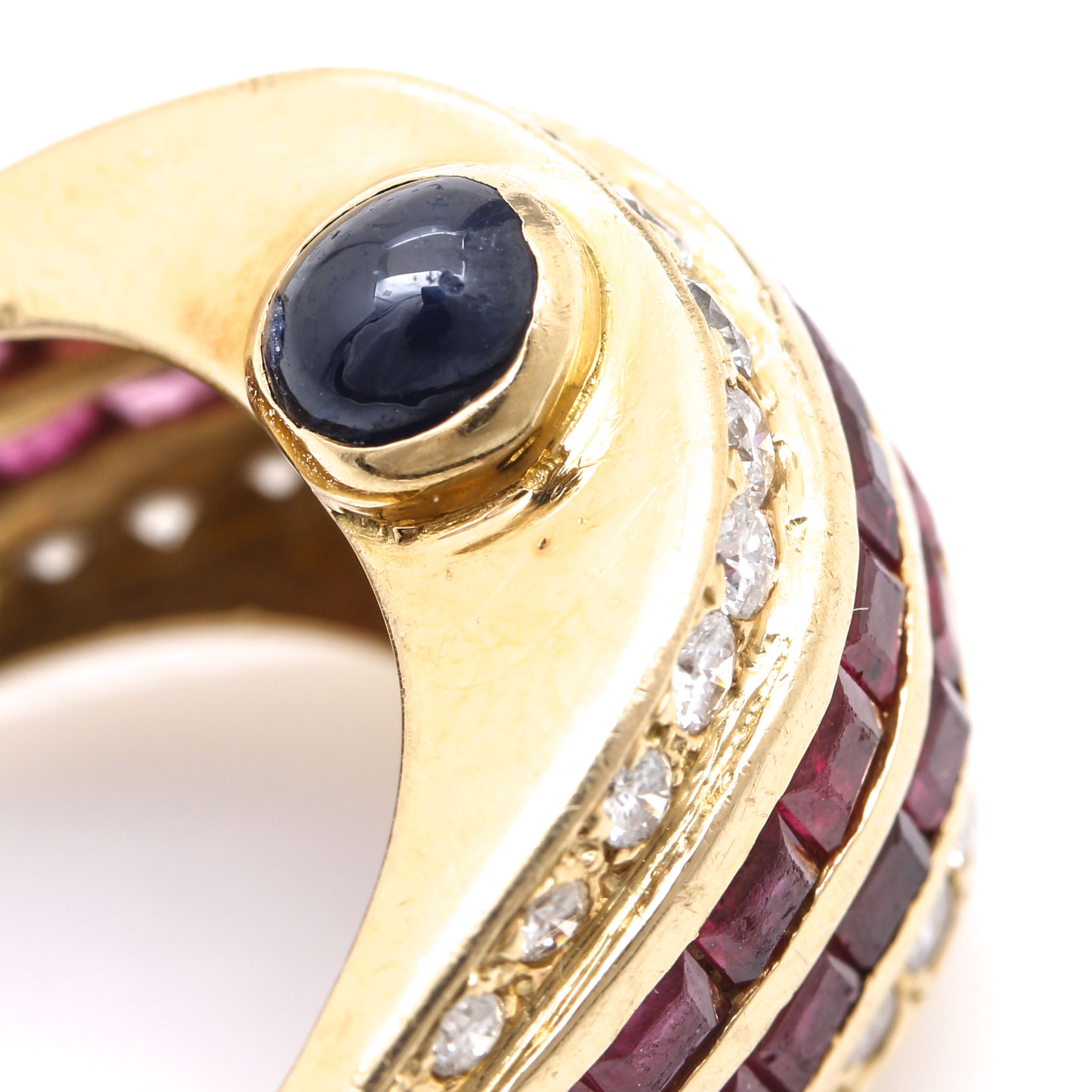 18K Yellow Gold Ruby, Sapphire, and 1.04 CTW Diamond Ring