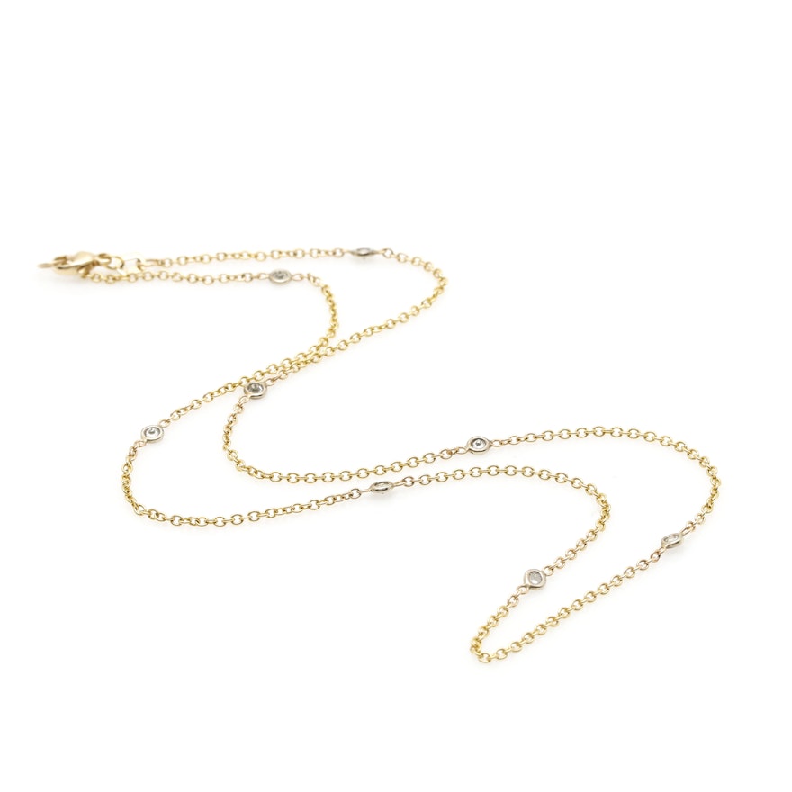 14K White and Yellow Gold Diamond Stationary Necklace