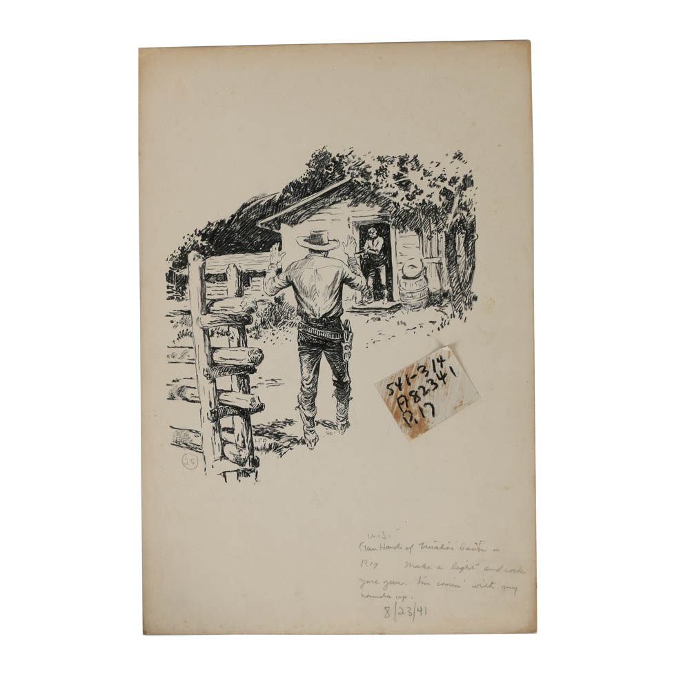 Lorence F. Bjorklund Ink Illustration on Paperboard "Gun Hand of Truchas Basin"