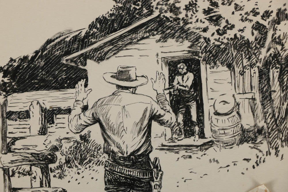 Lorence F. Bjorklund Ink Illustration on Paperboard "Gun Hand of Truchas Basin"