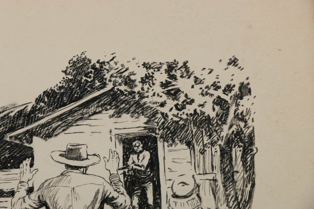 Lorence F. Bjorklund Ink Illustration on Paperboard "Gun Hand of Truchas Basin"