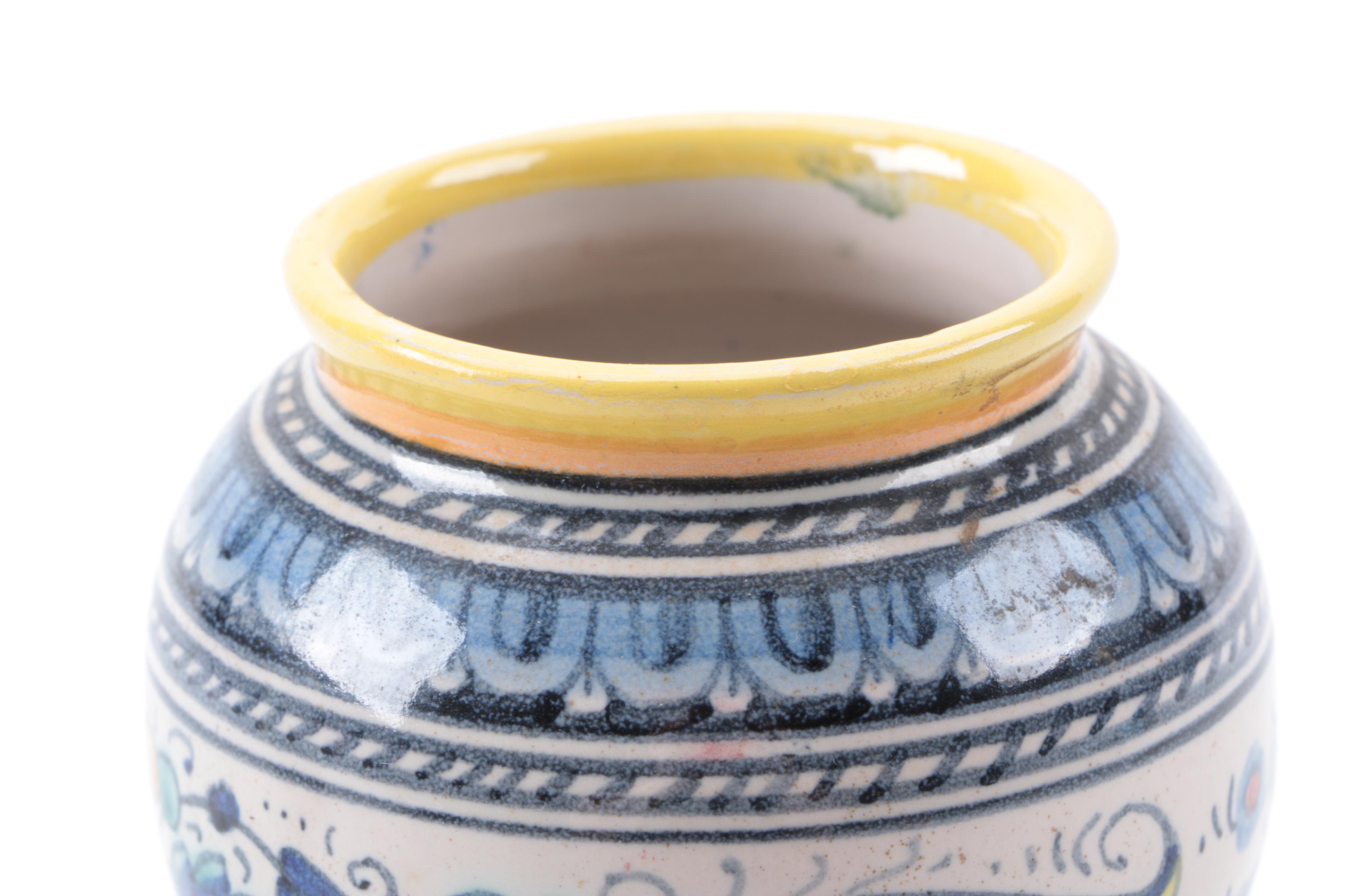 Vintage Italian Ceramic Inkwell and Jar Including Deruta