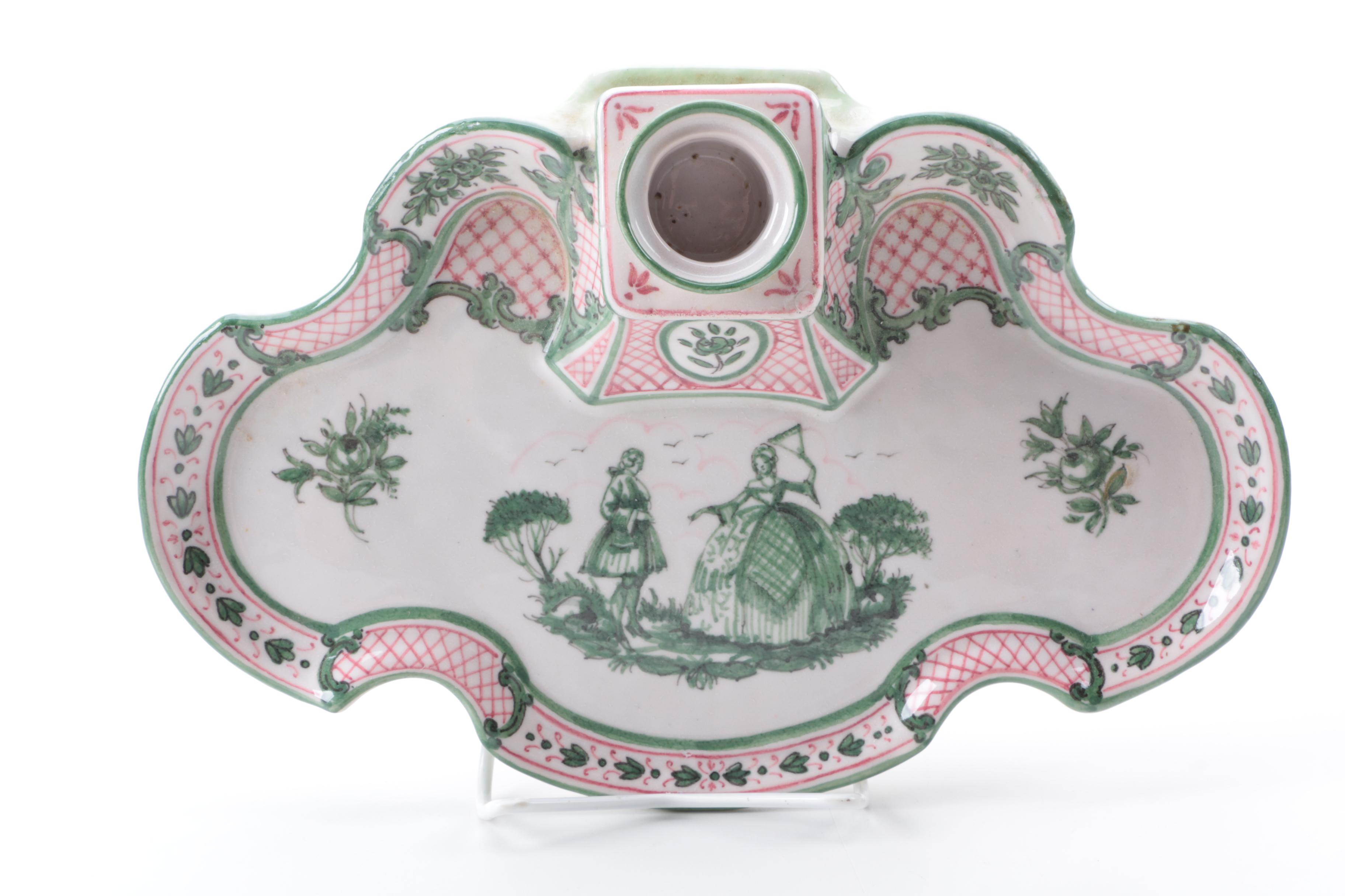 Vintage Italian Ceramic Inkwell and Jar Including Deruta