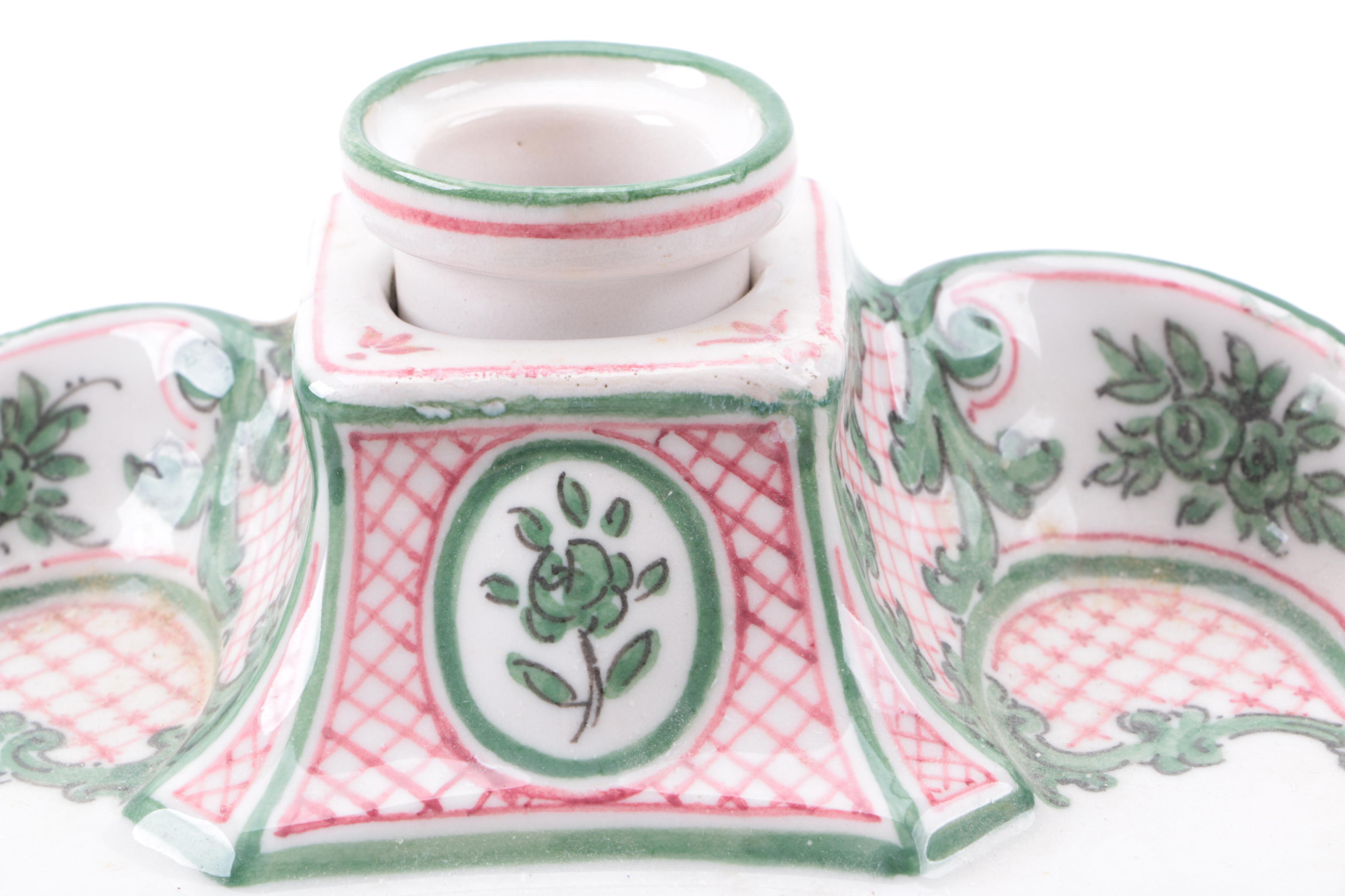 Vintage Italian Ceramic Inkwell and Jar Including Deruta