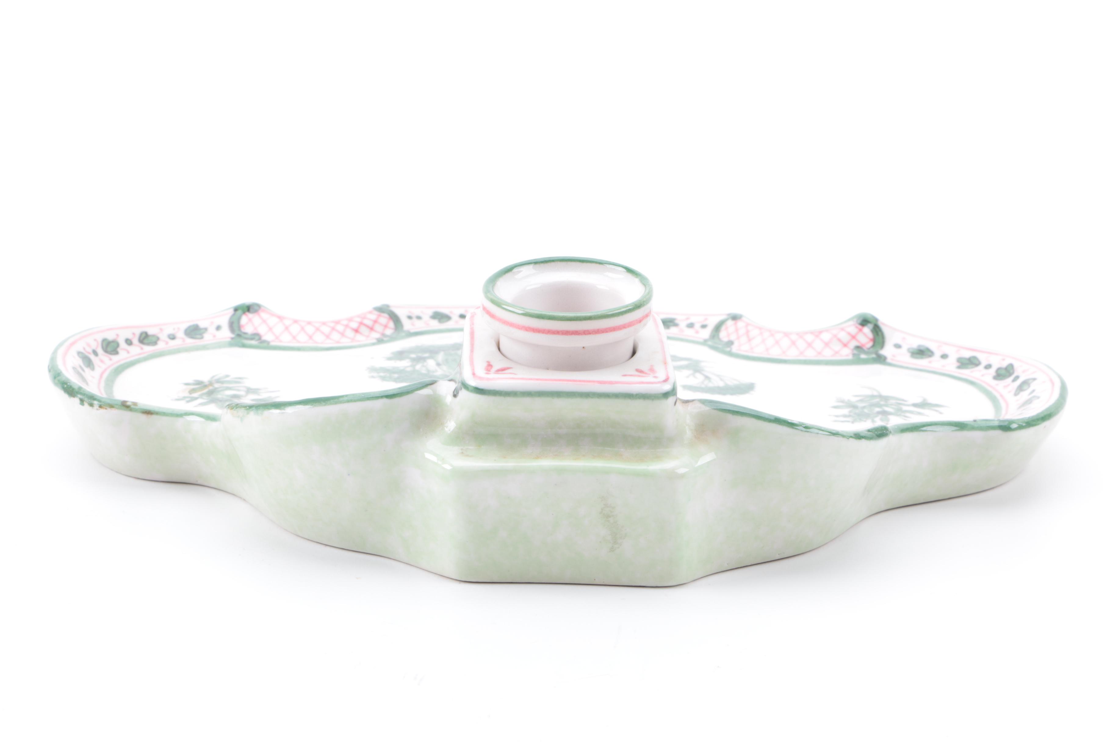 Vintage Italian Ceramic Inkwell and Jar Including Deruta