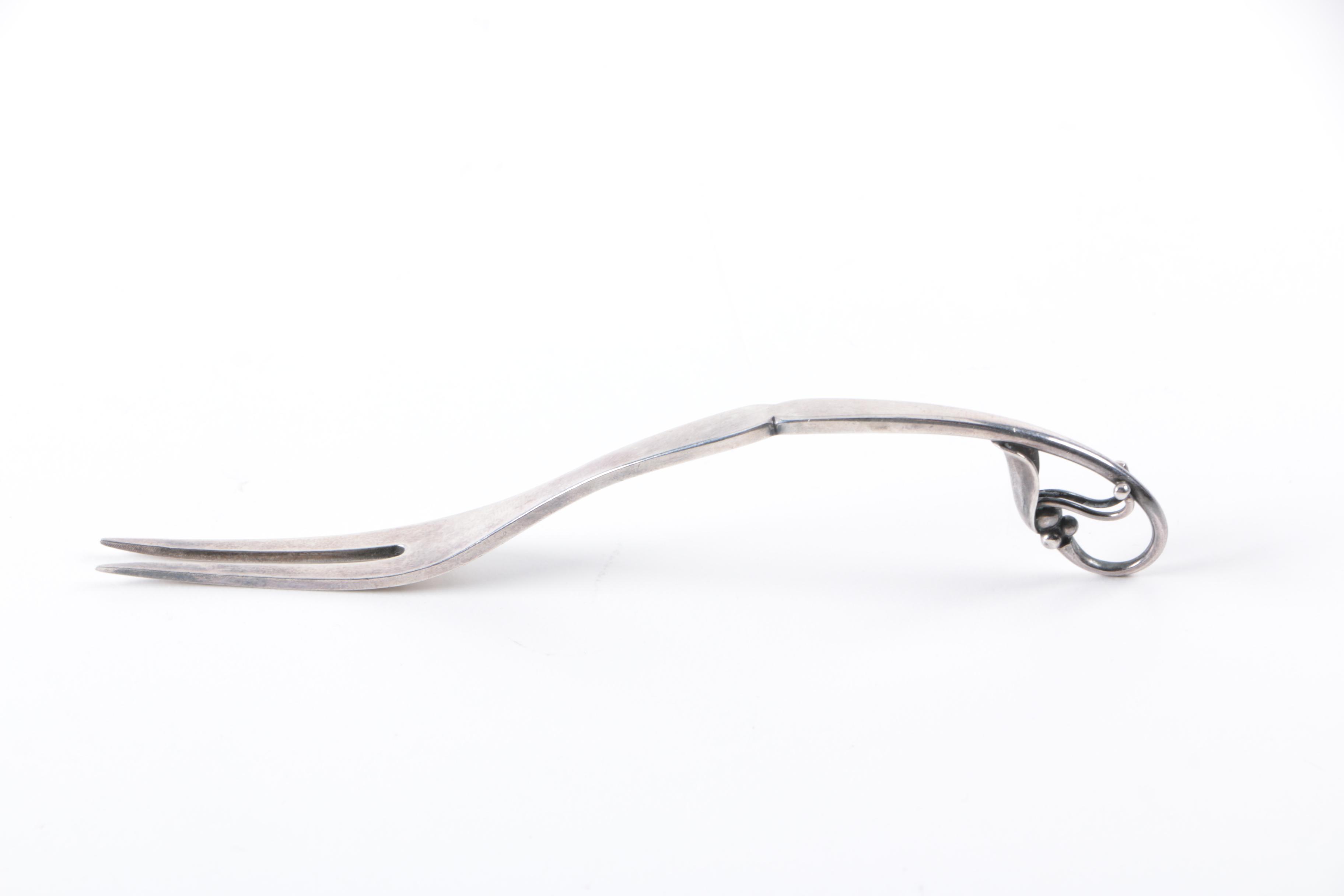 Georg Jensen "Ornamental" Sterling Fork and "Blossom" Sugar Tongs