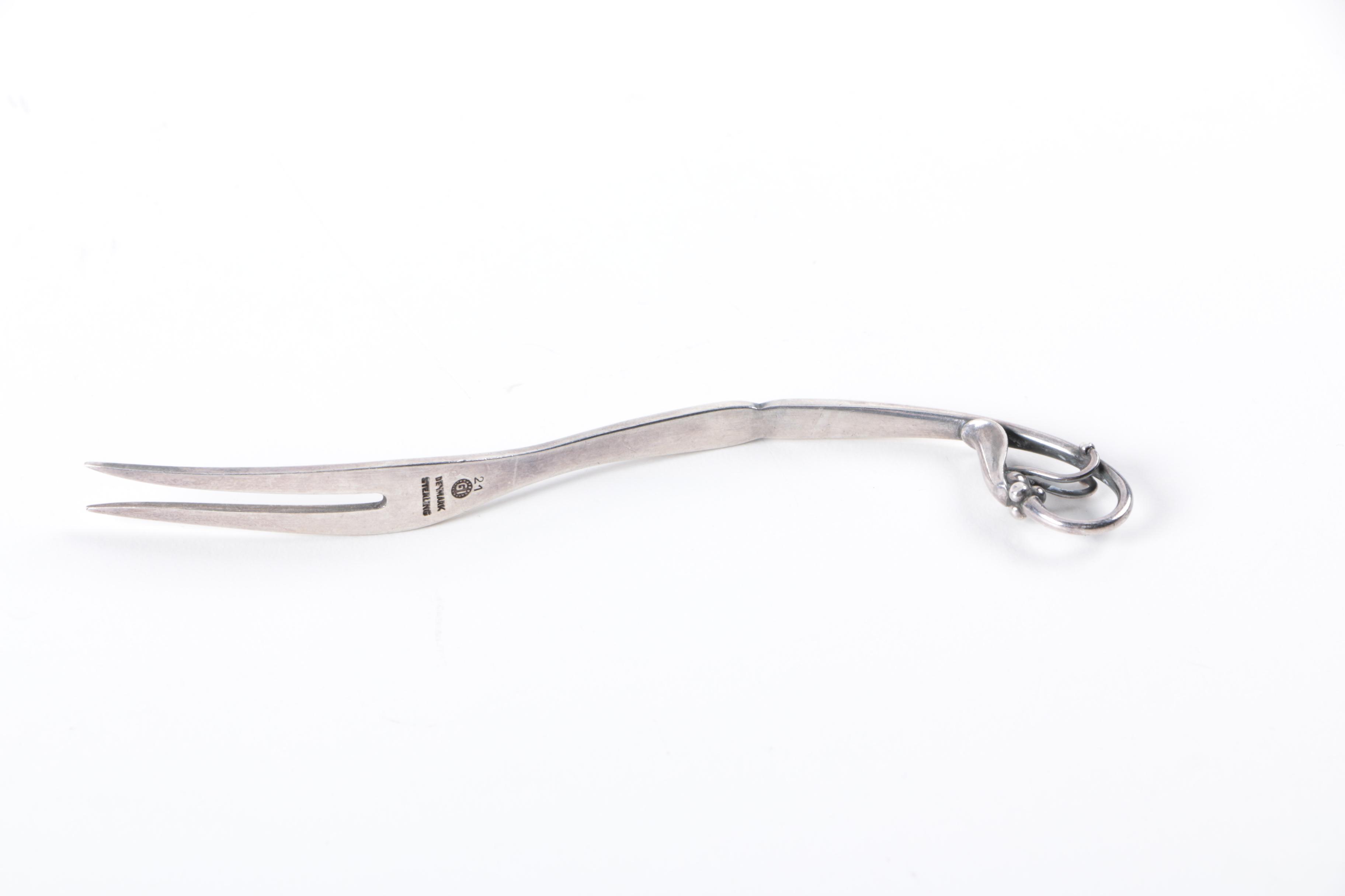 Georg Jensen "Ornamental" Sterling Fork and "Blossom" Sugar Tongs