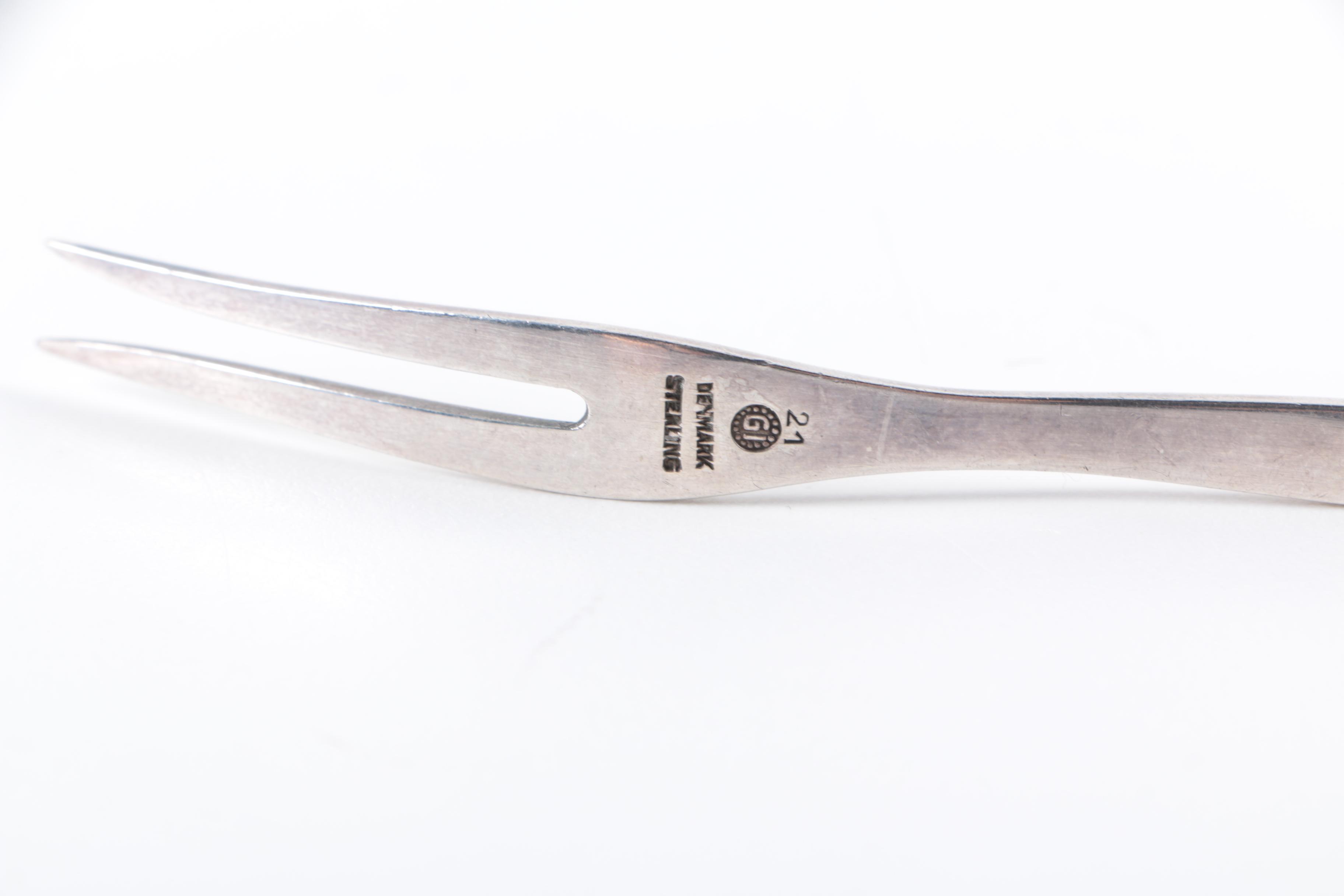 Georg Jensen "Ornamental" Sterling Fork and "Blossom" Sugar Tongs