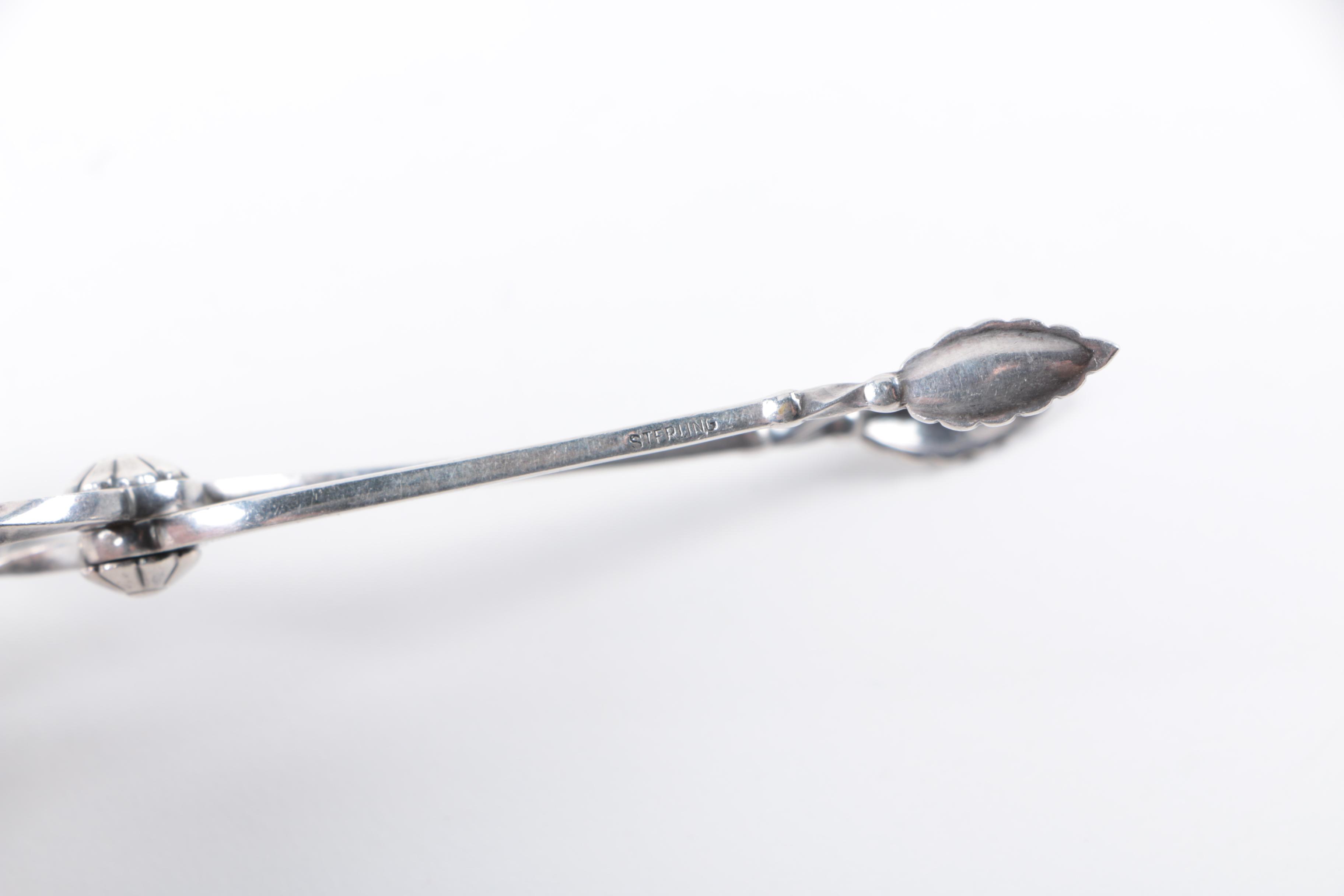 Georg Jensen "Ornamental" Sterling Fork and "Blossom" Sugar Tongs
