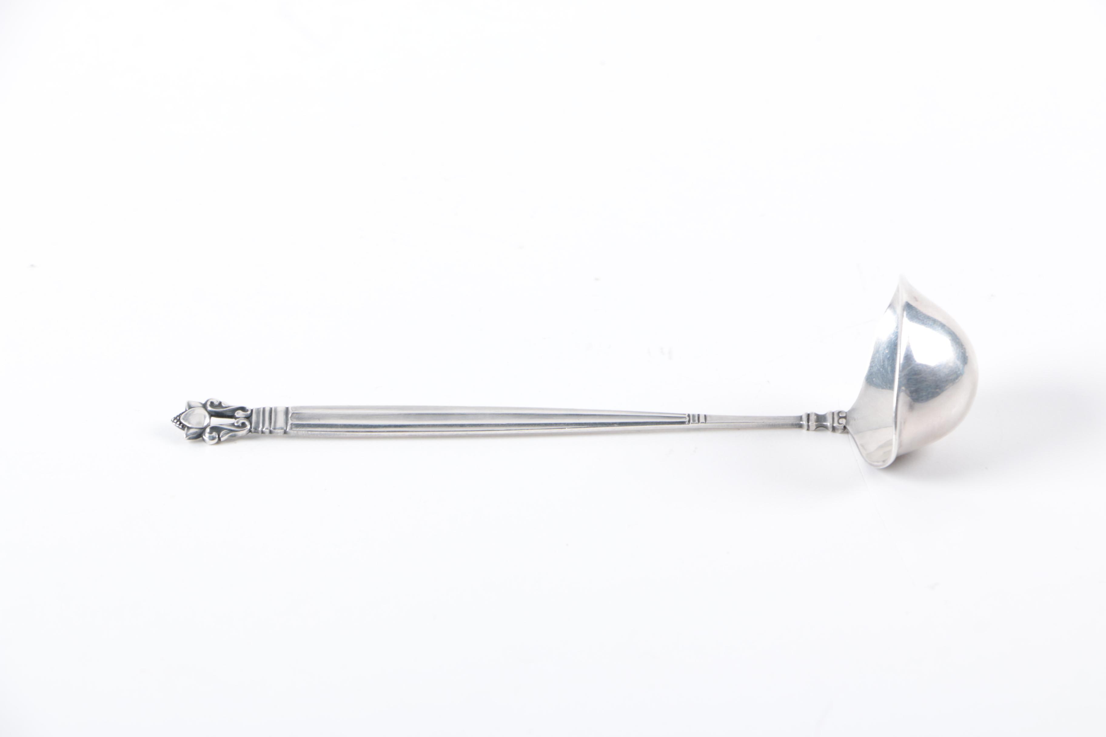 Georg Jensen "Acorn" Sterling Cream Ladle with "Acanthus" Pickle Fork
