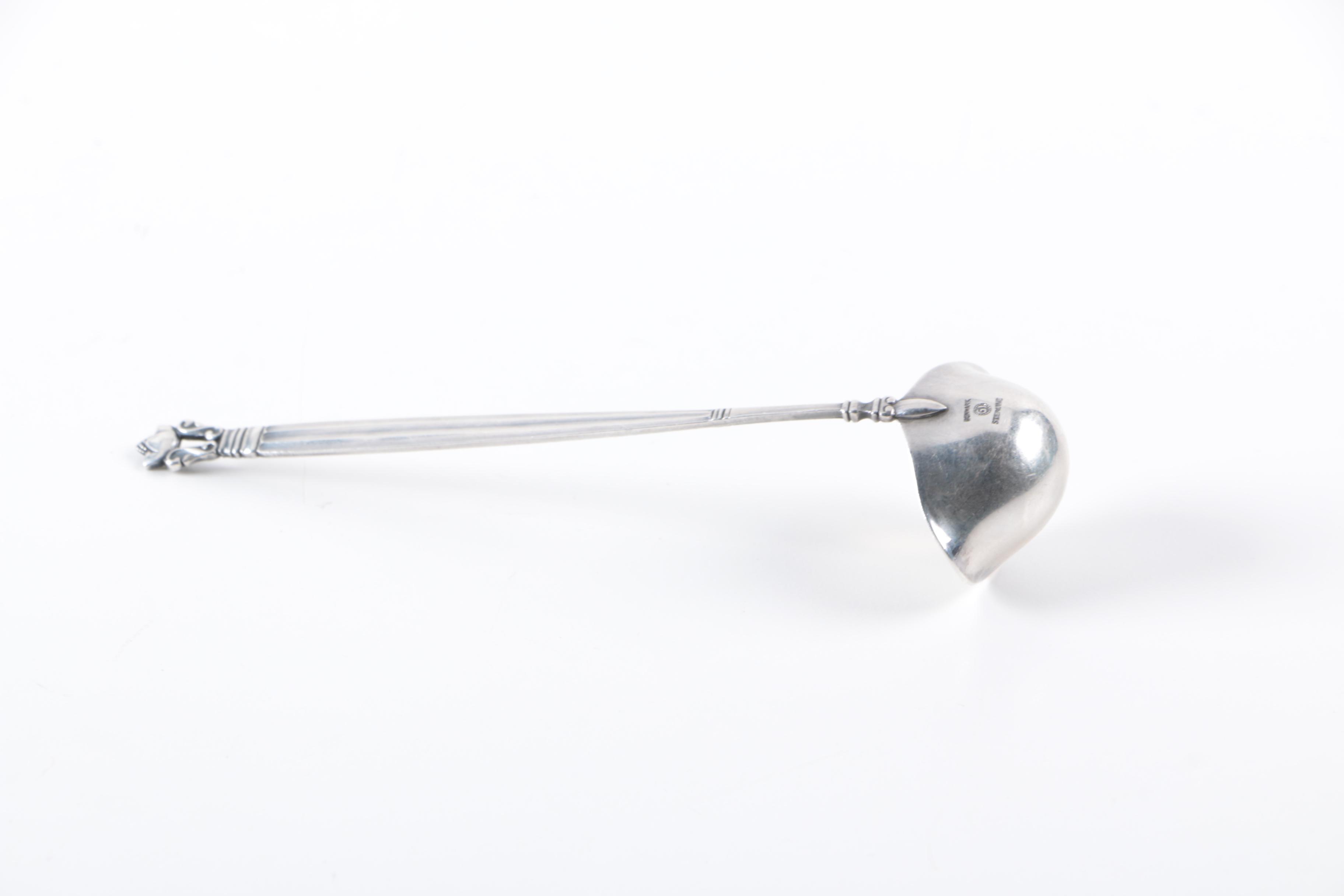 Georg Jensen "Acorn" Sterling Cream Ladle with "Acanthus" Pickle Fork