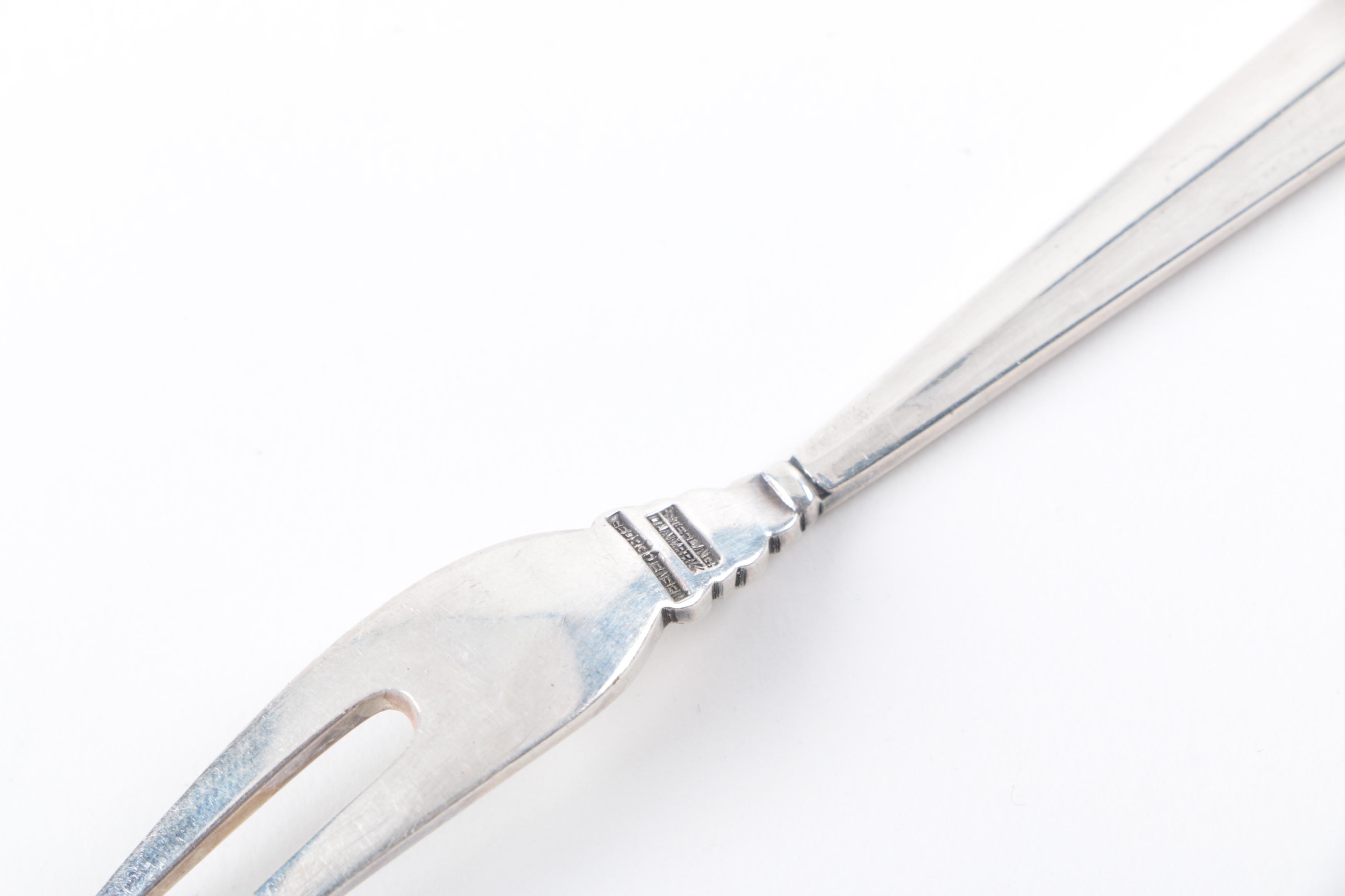 Georg Jensen "Acorn" Sterling Cream Ladle with "Acanthus" Pickle Fork