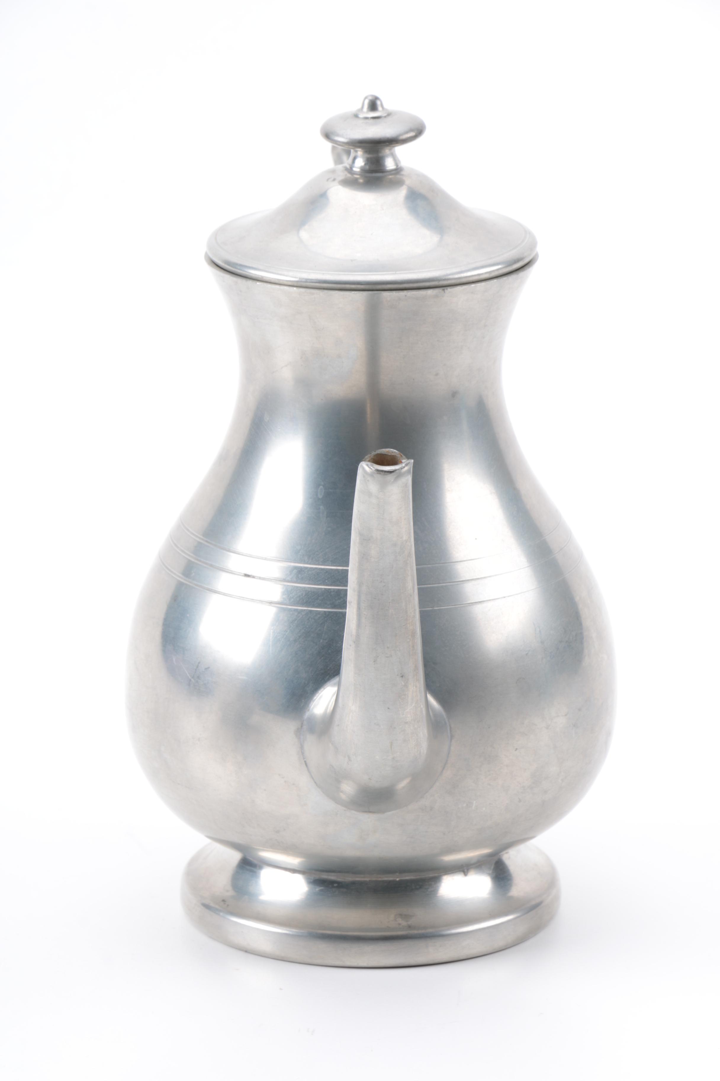 Gorham Pewter Bowl and Woodbury Pewterers Coffee Pot