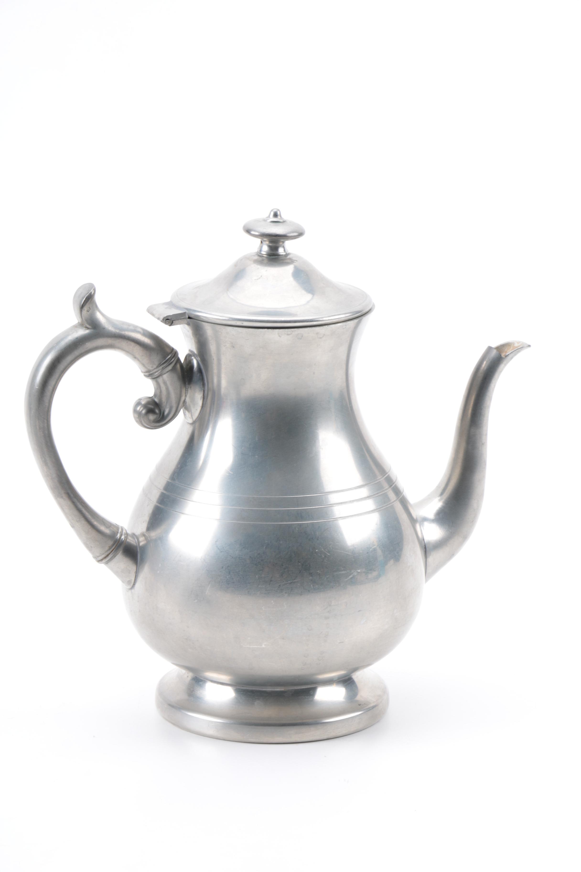 Gorham Pewter Bowl and Woodbury Pewterers Coffee Pot