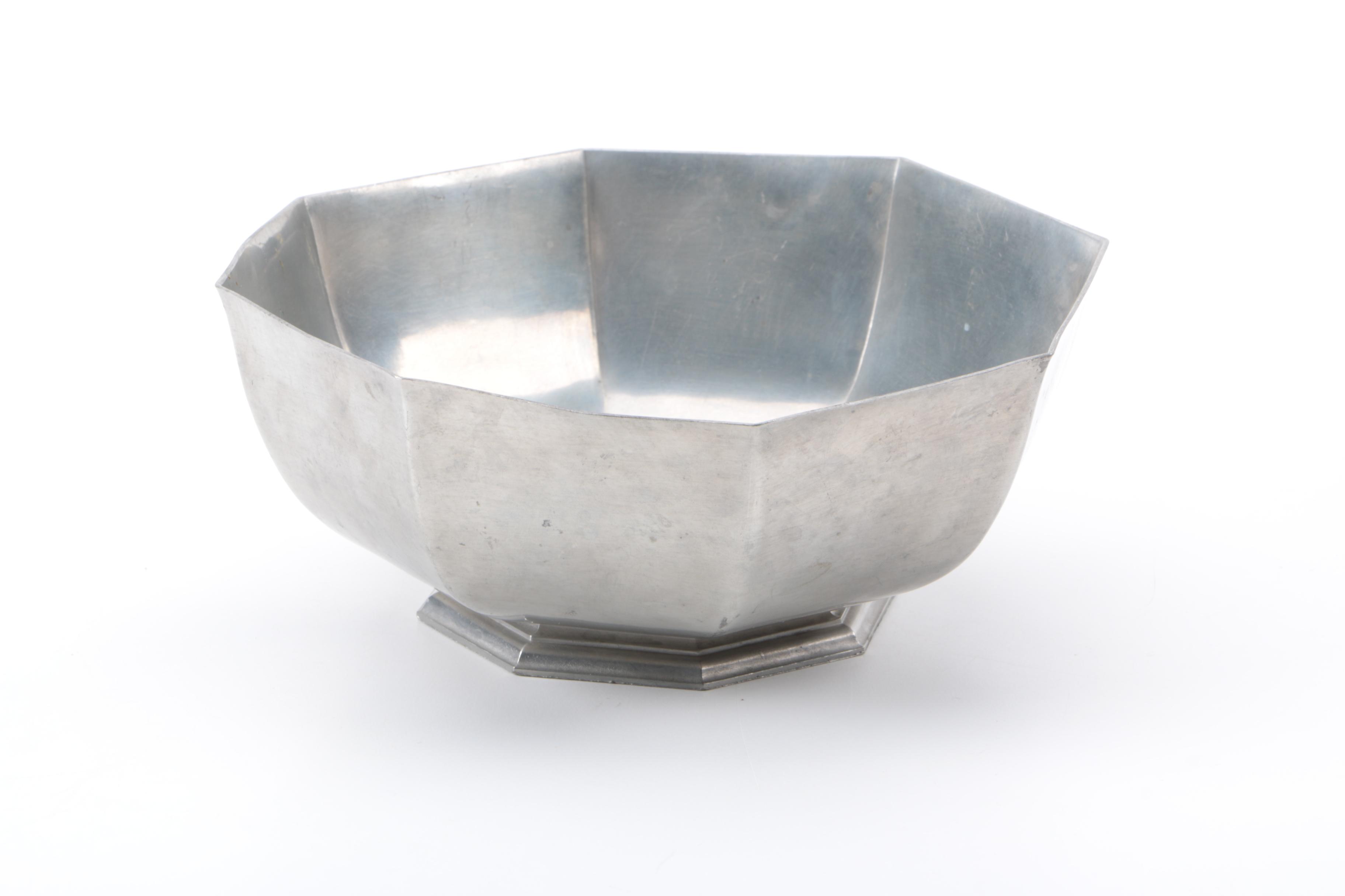 Gorham Pewter Bowl and Woodbury Pewterers Coffee Pot