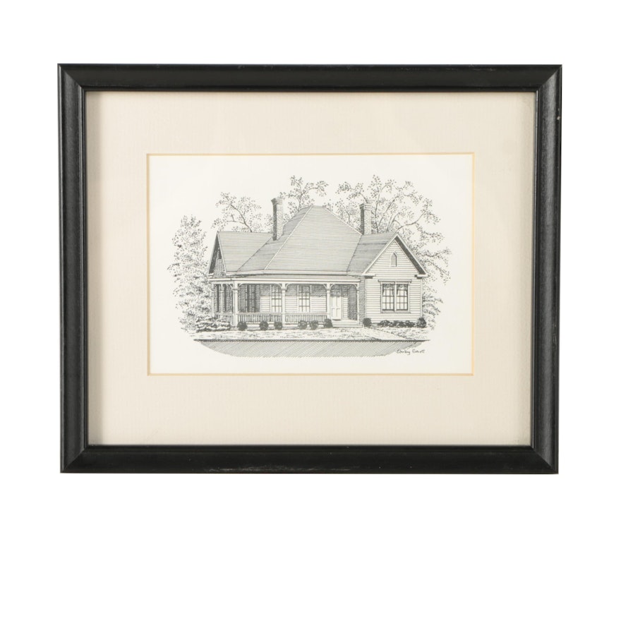 Intaglio Print On Paper After Sterling Everett Etching of a House