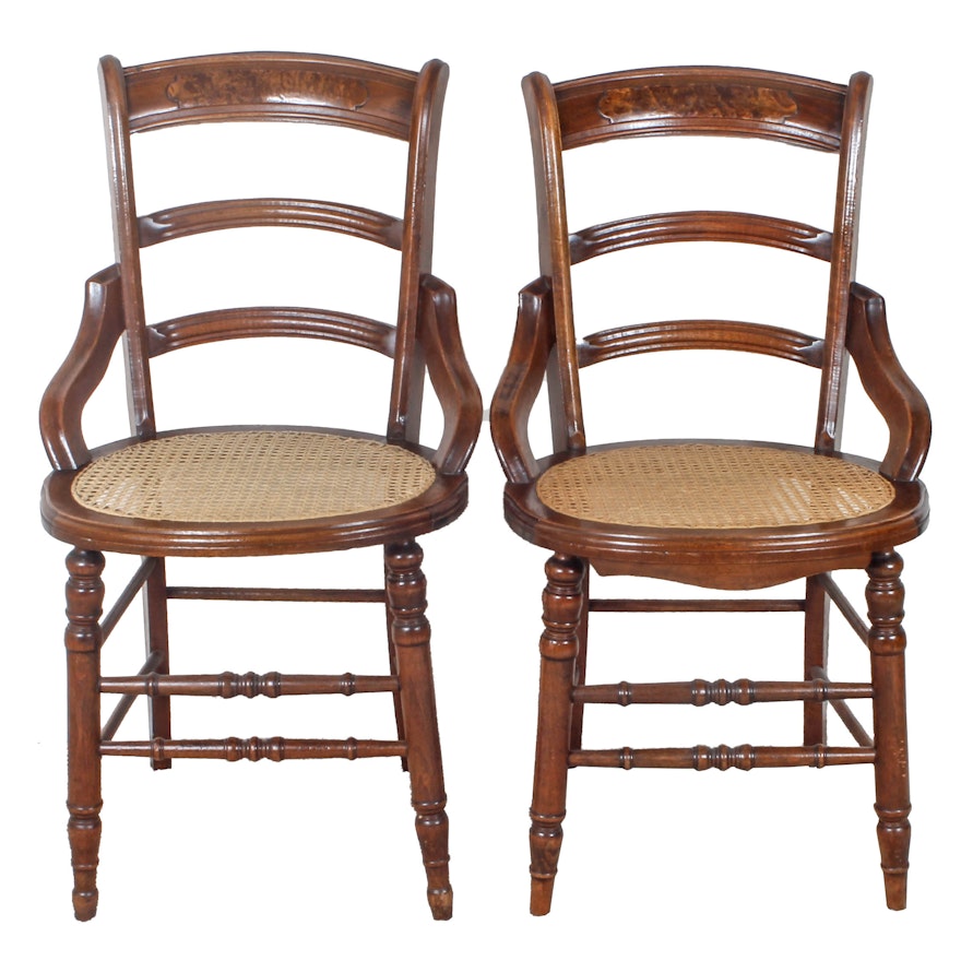 Antique Victorian Ladderback Side Chairs with Caned Seats