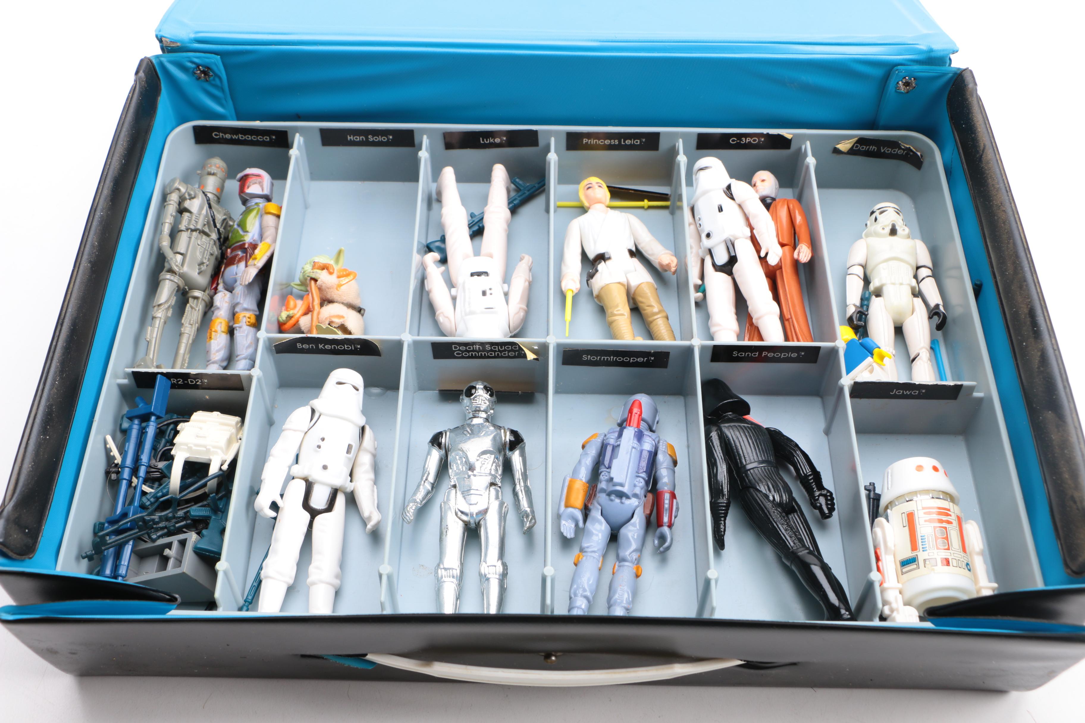 1970s and 80s "Star Wars" Storage Case with Action Figures