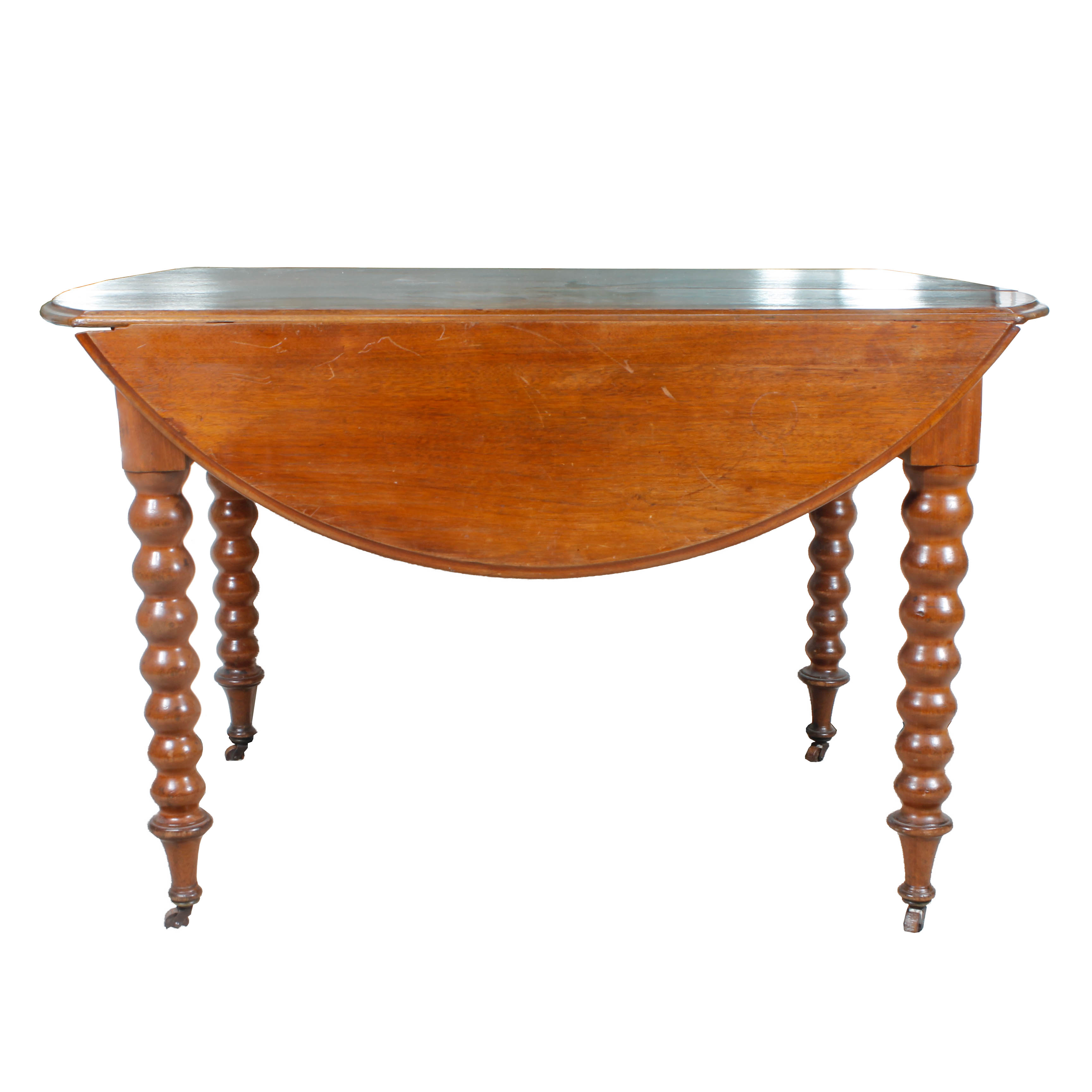 Antique Victorian Drop-Leaf Table with Bobbin-Turned Legs