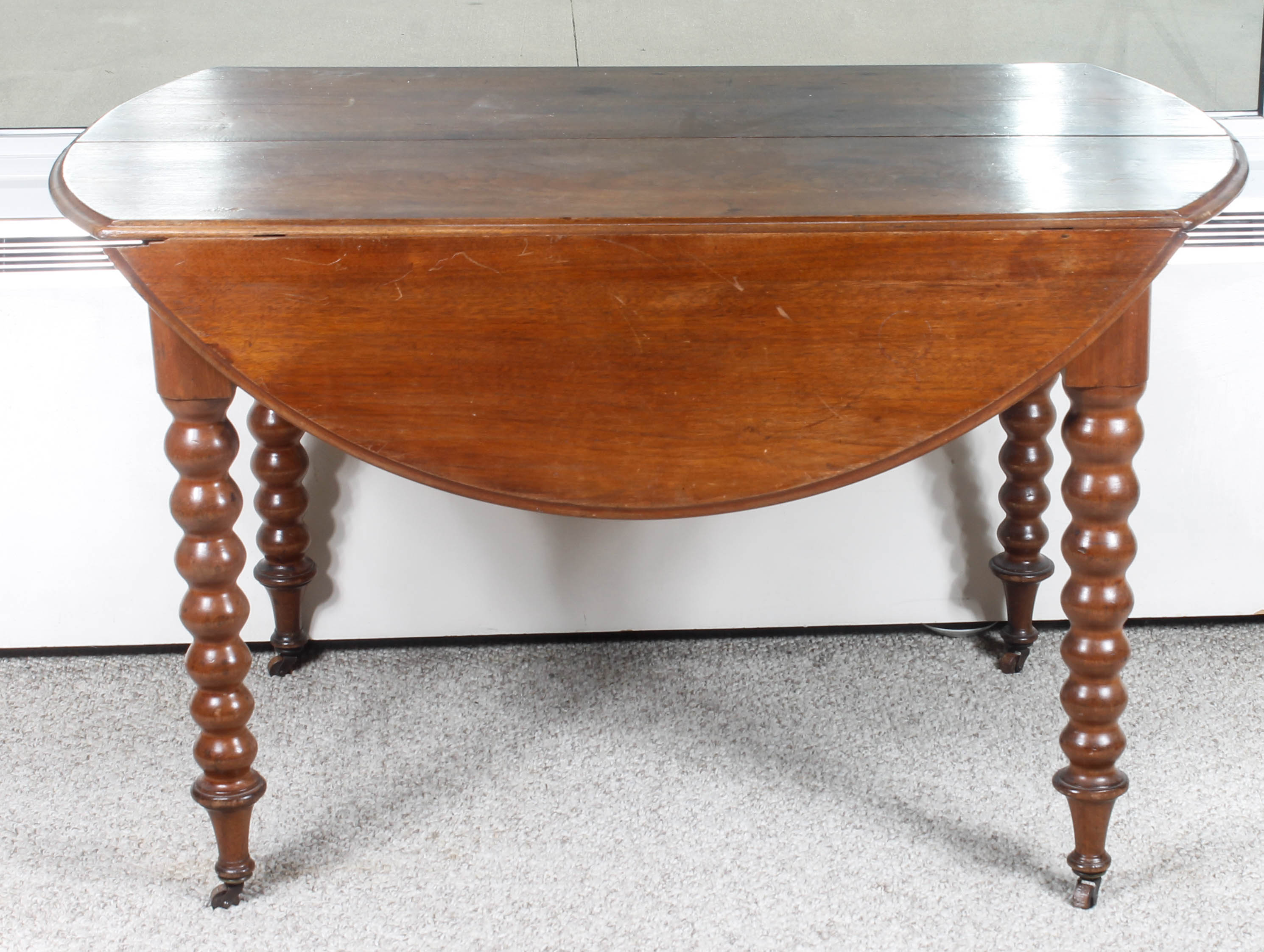Antique Victorian Drop-Leaf Table with Bobbin-Turned Legs