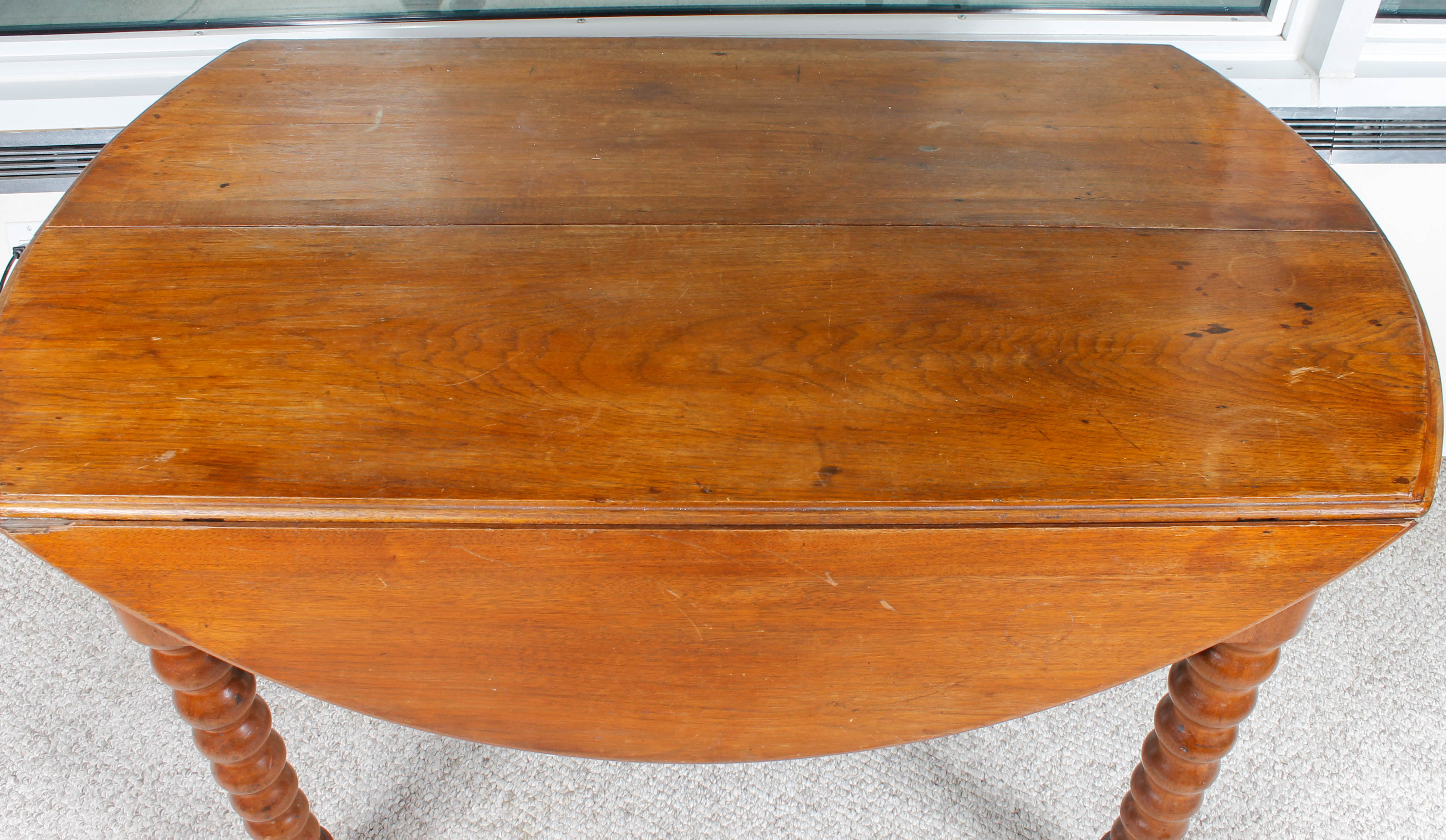 Antique Victorian Drop-Leaf Table with Bobbin-Turned Legs