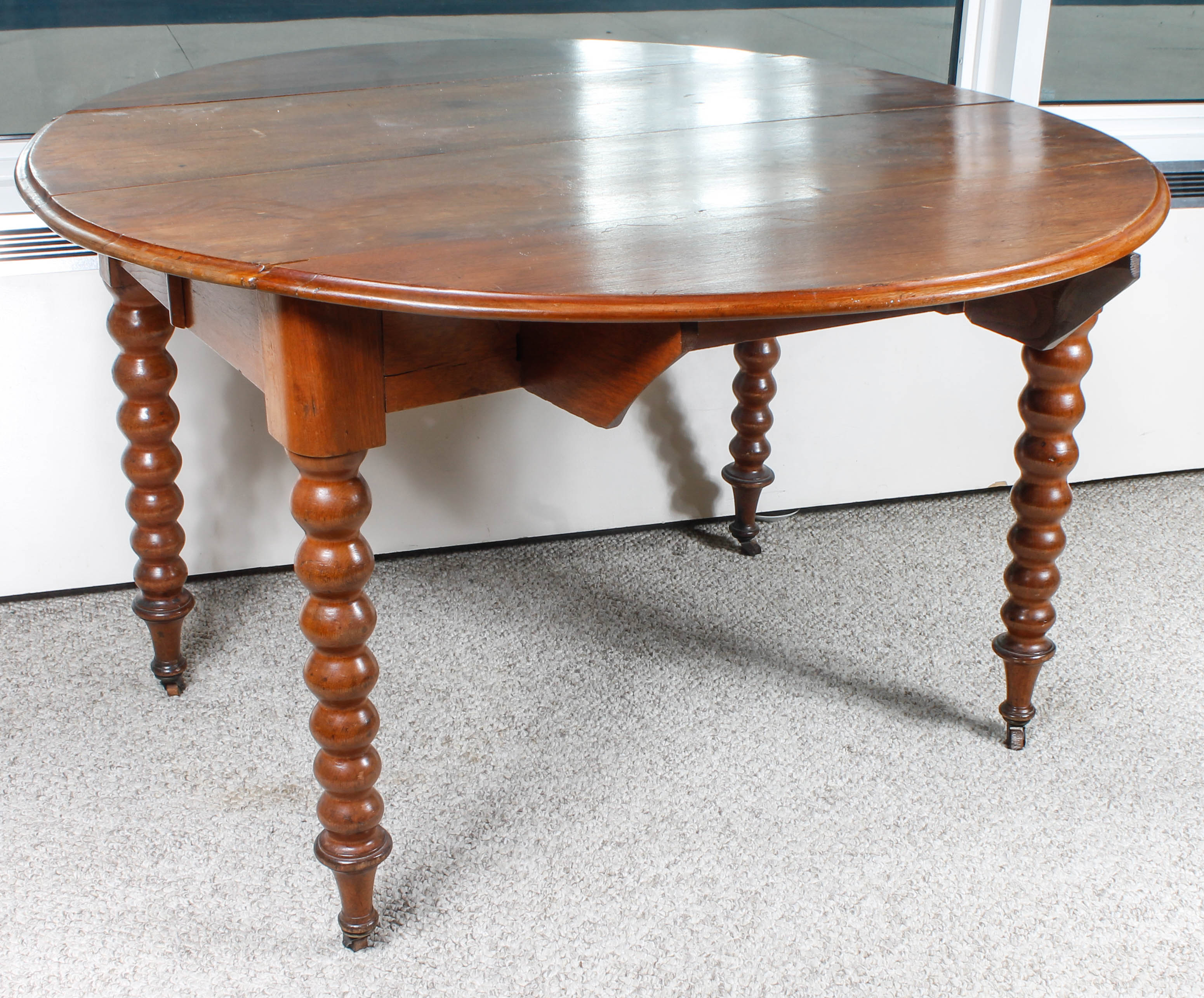 Antique Victorian Drop-Leaf Table with Bobbin-Turned Legs