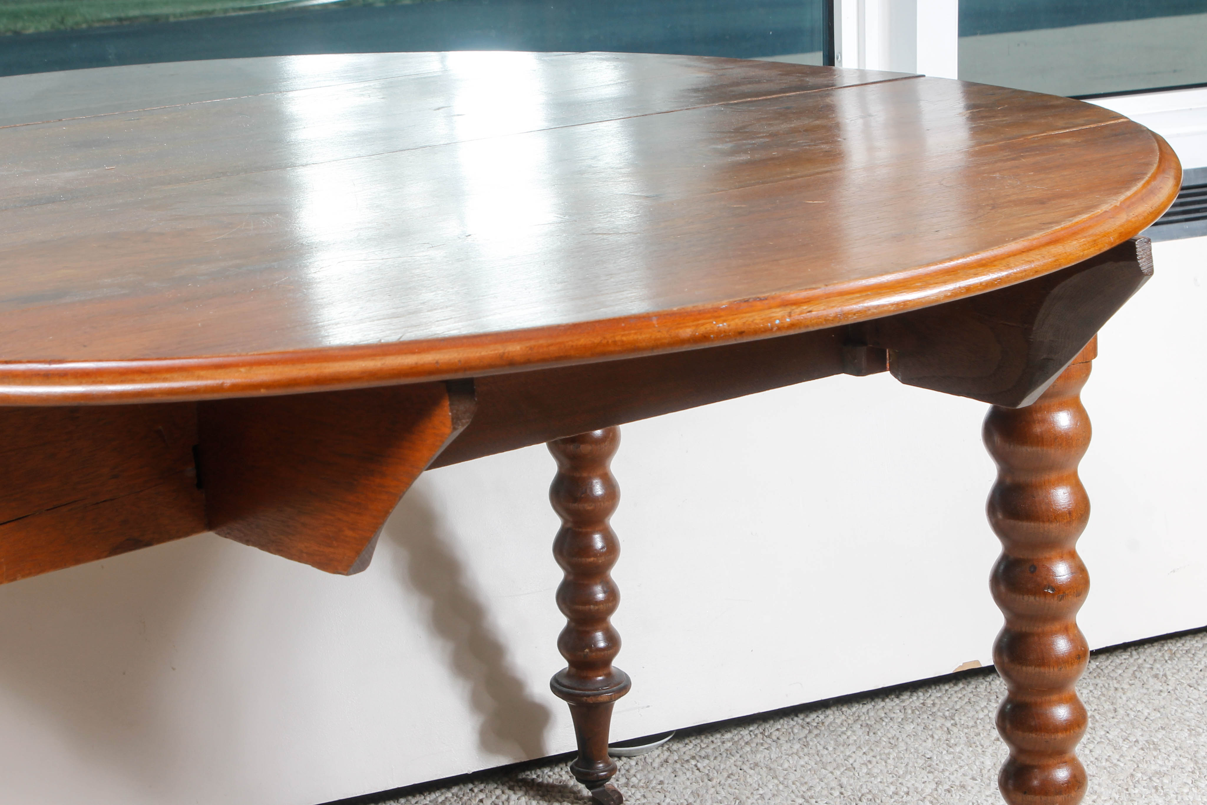 Antique Victorian Drop-Leaf Table with Bobbin-Turned Legs