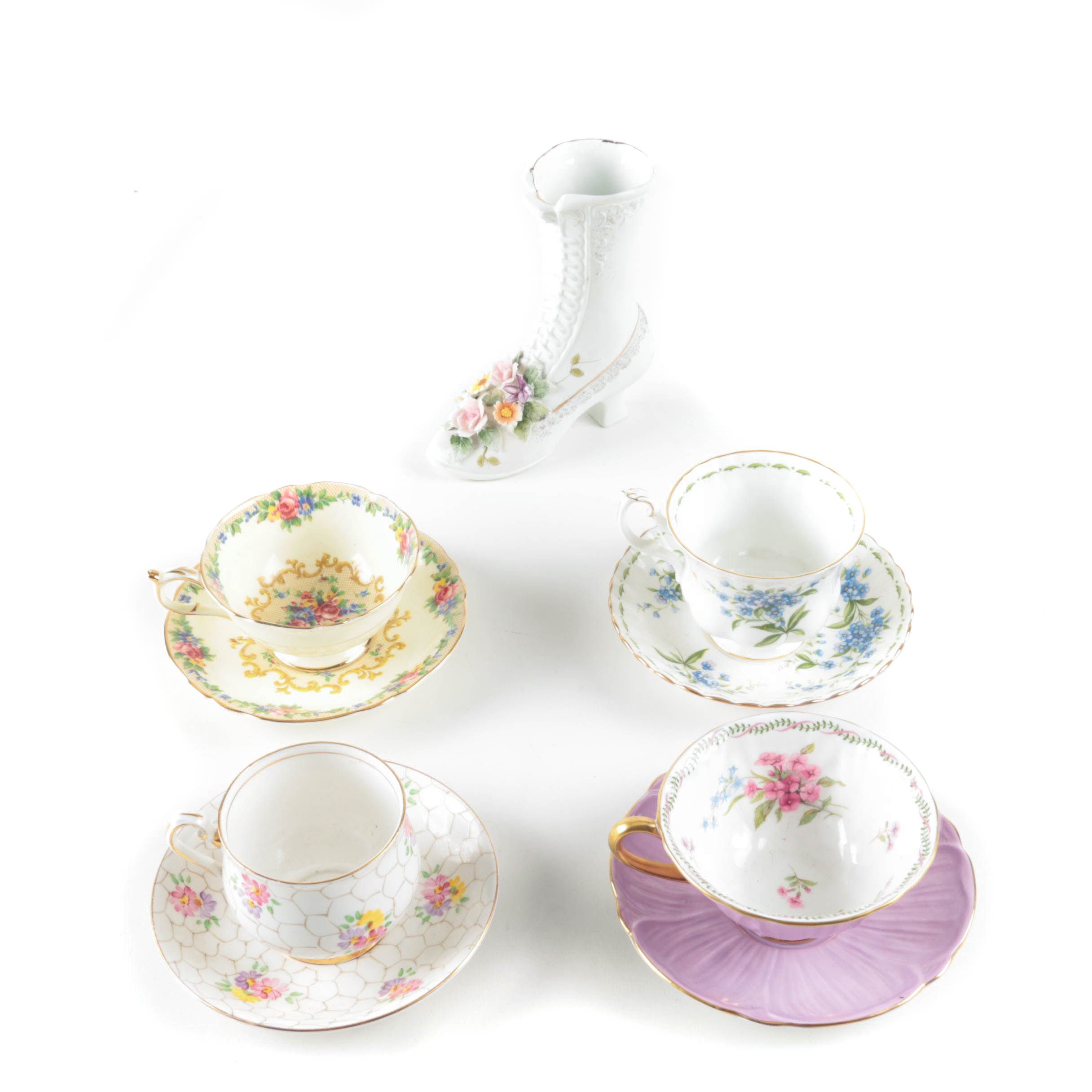 China Teacups and Vase including Lefton and Royal Albert